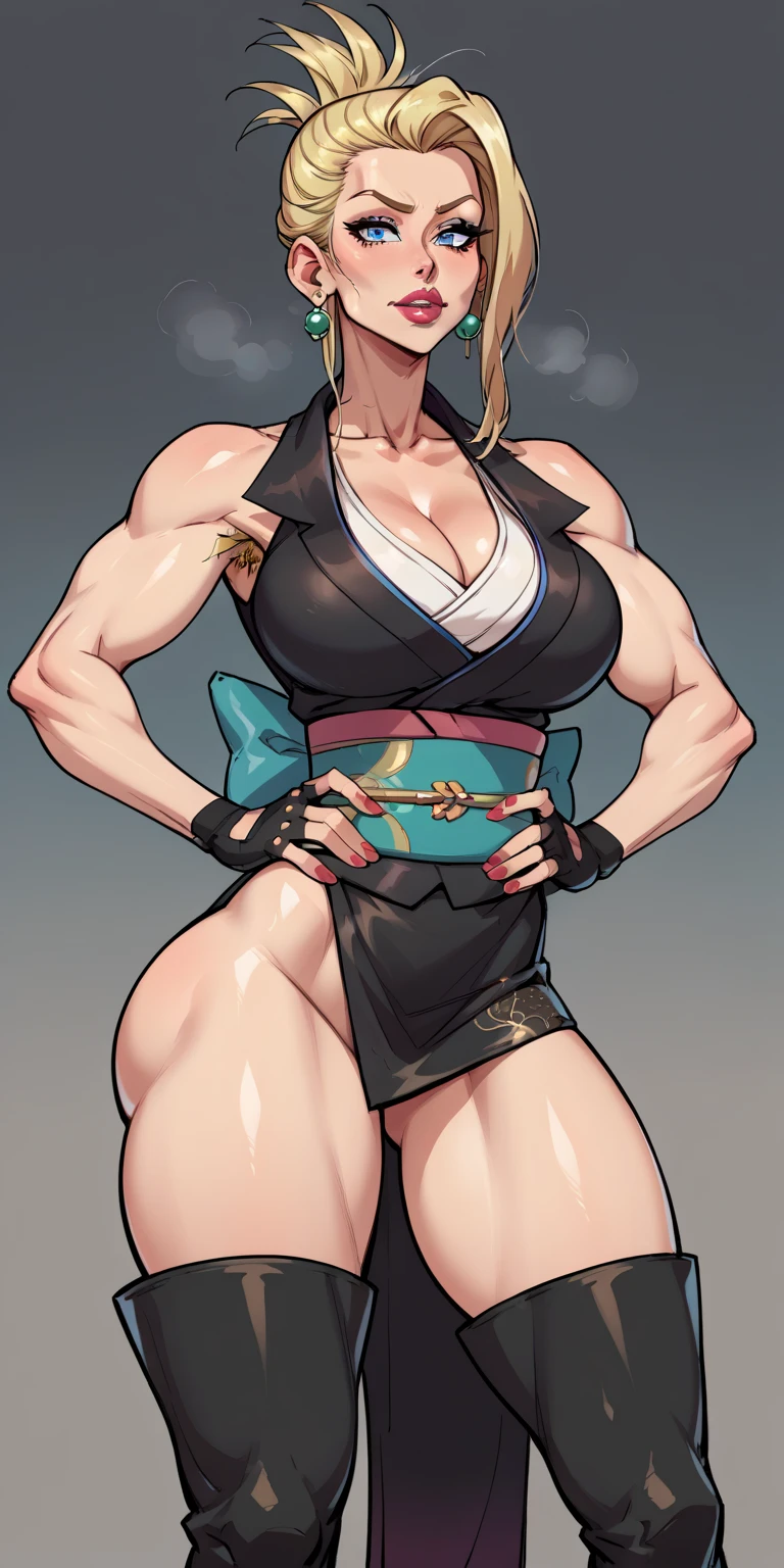 (masterpiece), best quality, female warrior, huge girl, female muscular:1.2, hair over one eye, ginger hair, massive , curvy, ((thick thighs:1.4)), (((blank background))), ((full body)), fingerless gloves, sandals, sleeveless, covered , (underboobs:1.3), medium hair, thin hair