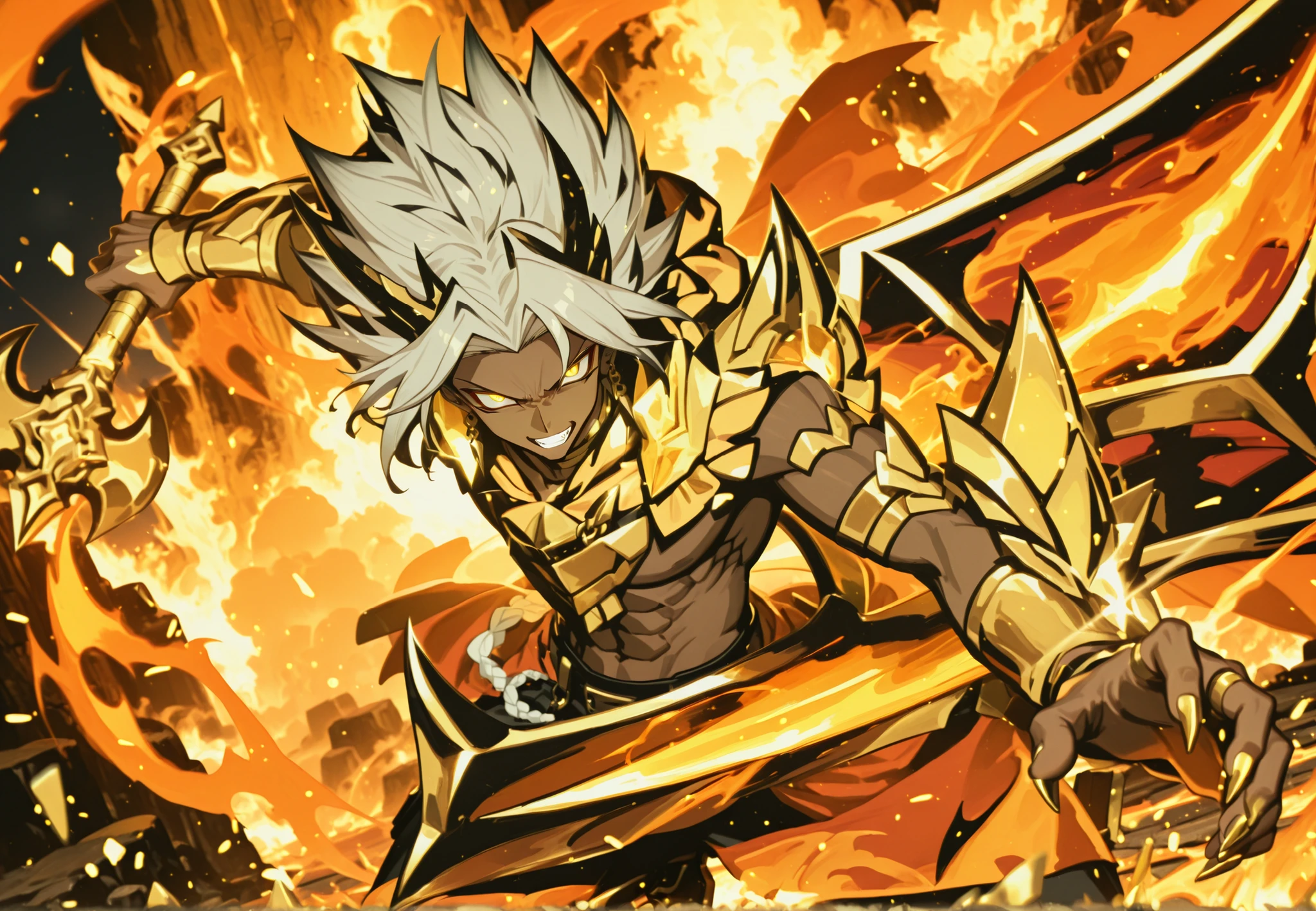 masterpiece, high quality, ultra-detailed, dark skinned, gold claws,