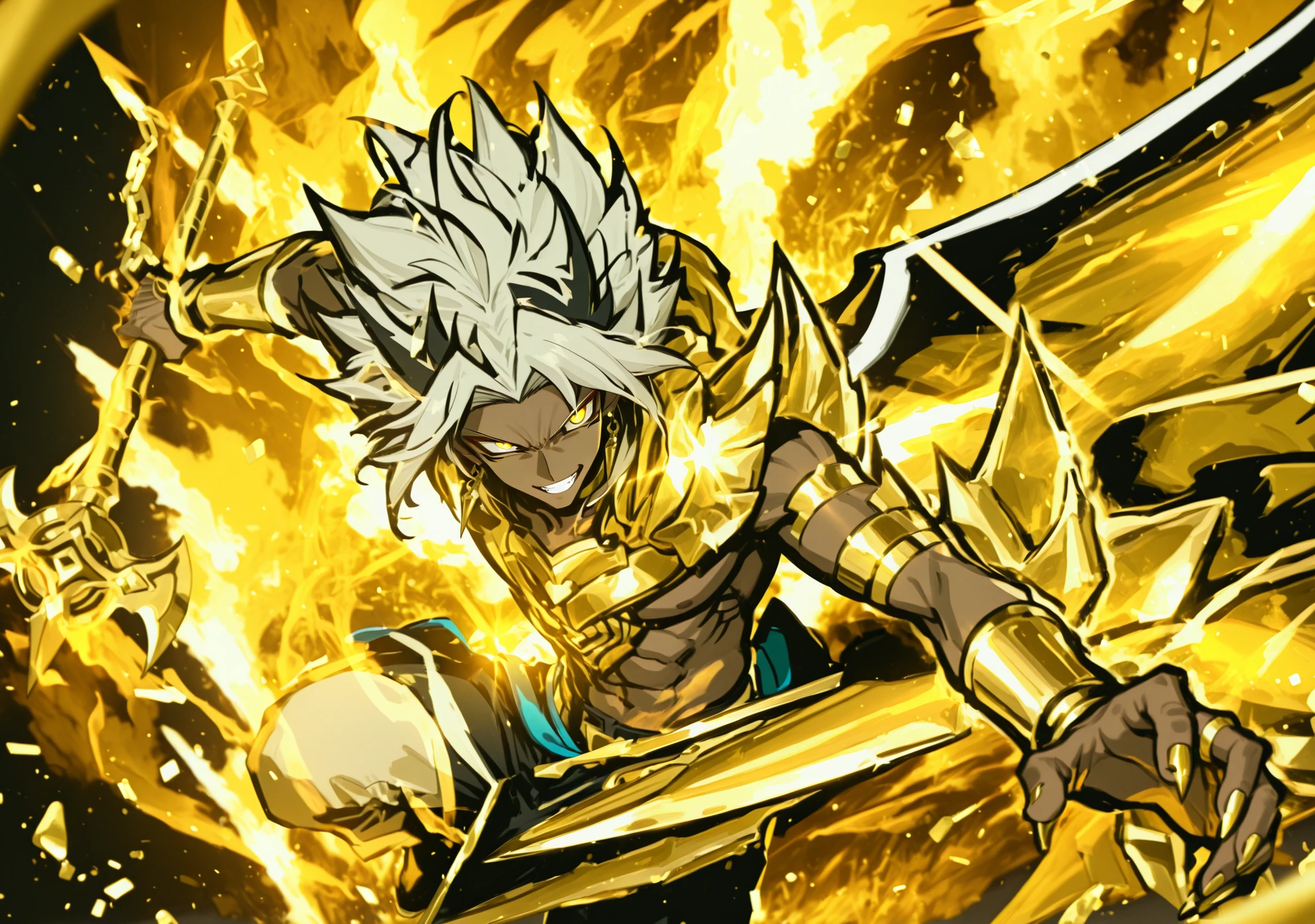 masterpiece, high quality, ultra-detailed, dark skinned, gold claws, male character,