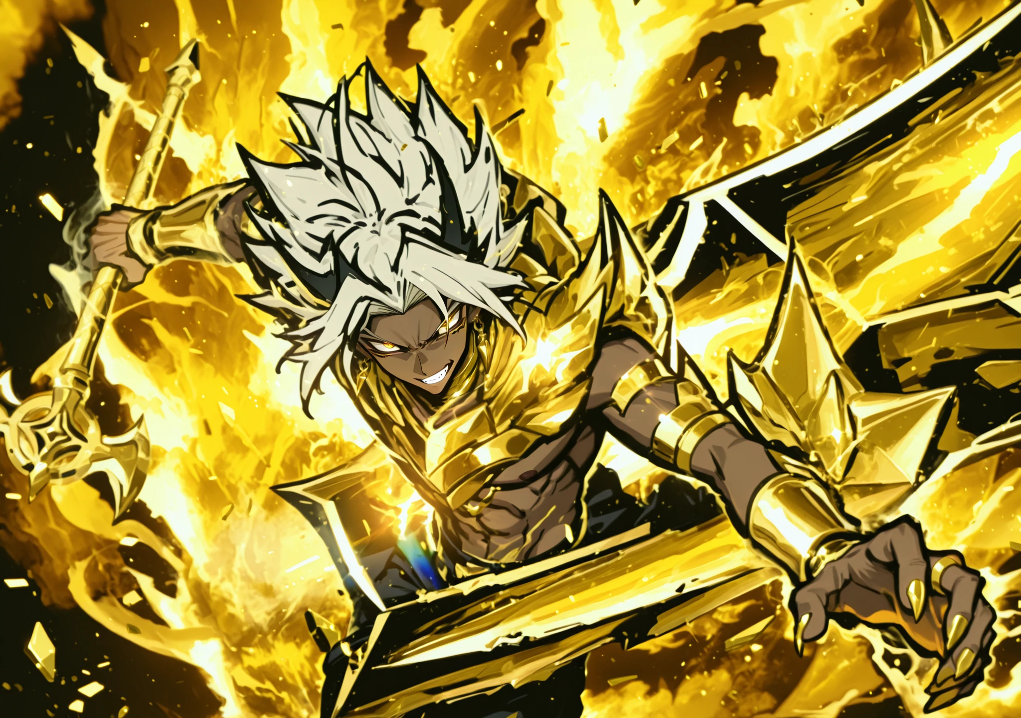 masterpiece, high quality, ultra-detailed, dark skinned, gold claws, male character,