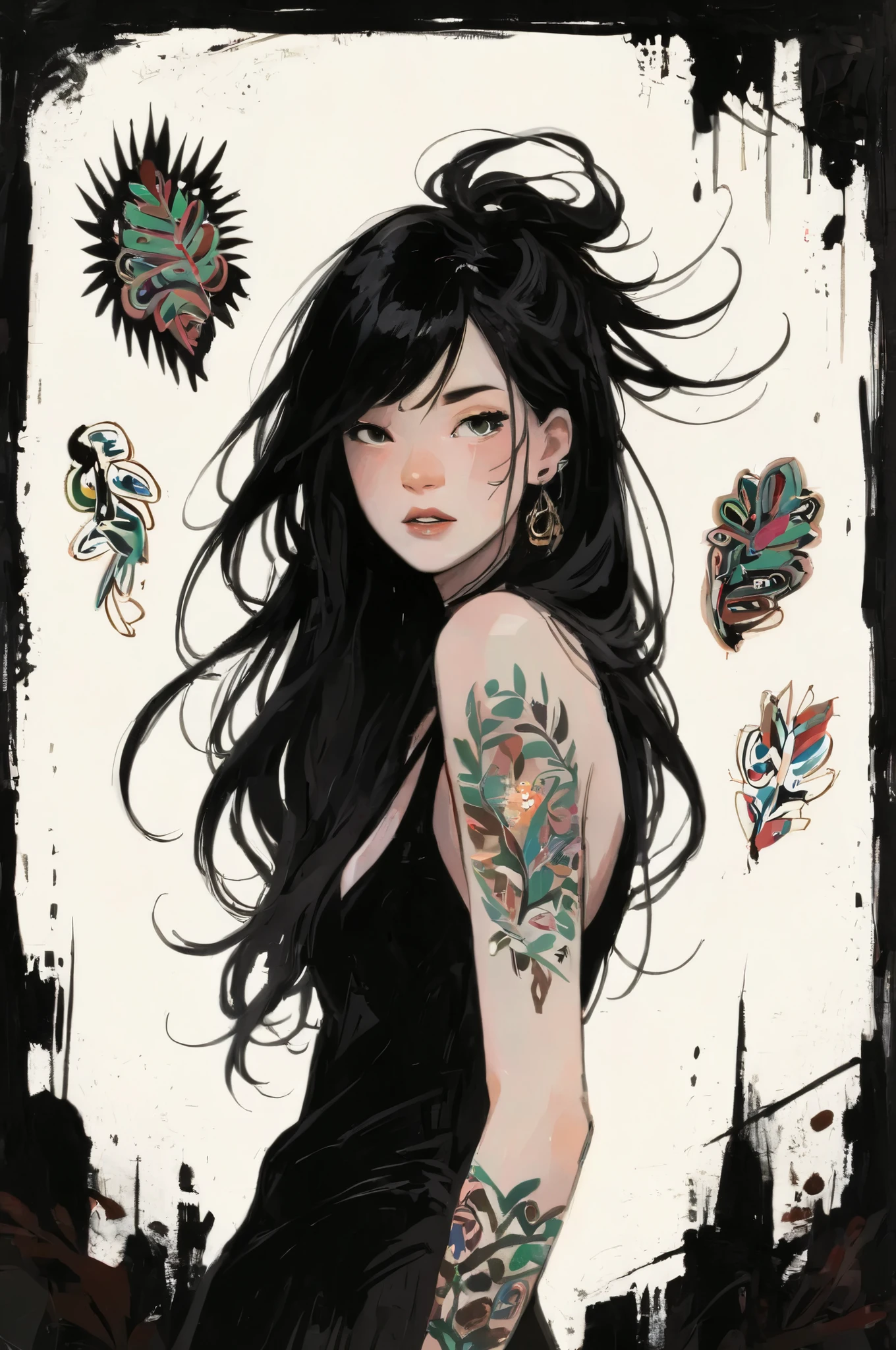 2D ART, 1girl, hyper detailed gouache painting, portrait illustration, Flat style, High-quality, high definition, illustration, gougoupaintleaves:1.5, long_hair, detailed face, simple white background, picture book character, FRESHIDEAS Illustration No. 12