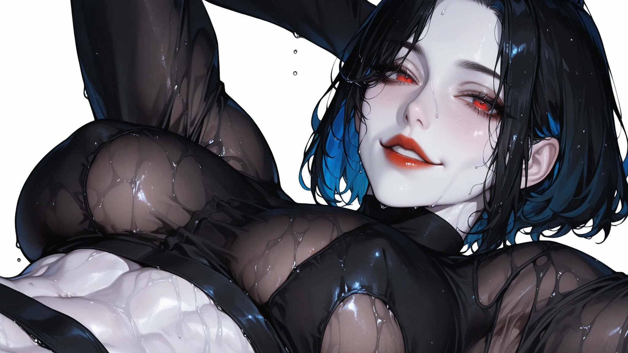 zPDXL2, score_9, score_8_up, score_7_up, source_explicit, 1girl, 1boy, venom_assimilation, transformation, dehumanization, transformation, sexual conversion, black slime (substance), corruption, tongue out, large breasts, vaginal sex, penetration