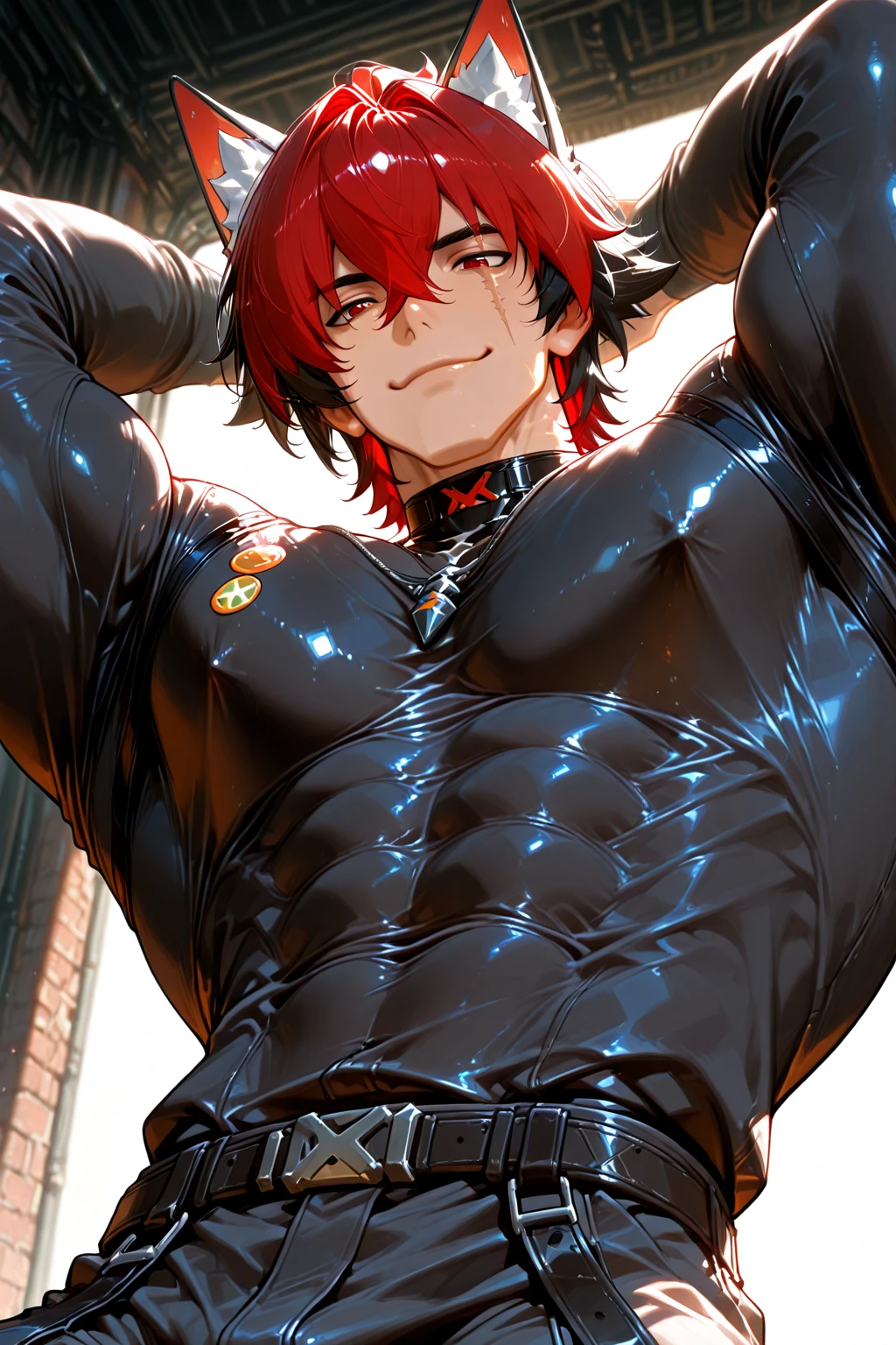 wilnas,  granblue fantasy, (masterpiece:1.5), (best quality:1.5), (high quality:1.5), (solo:1.27), (muscular male:1.27), (bara:1.27), satisfaction, happy, pleasure, (dynamic angle:1.21),(dynamic hair:1.27),(detailed pupils:1.21),looking at viewer, (dynamic pose:1.15), (beautiful detailed hands:1.21), illustration, (cinematic light:1.15), ultra detailed, (disheveled hair:1.34), big bulge, (large pectorals:1.3), pectoral , sidepec, (abs:1.3), (thighs:1.3), (bulky:1.2), novel_illustration, anime_screencap, (valentine:1.4), (apron:1.3), cooking flaming, chocolate, (micro :1.5), flaming sword, explosion, male focus, fire, fiery wings, fiery hair, flame, pyrokinesis, breathing fire