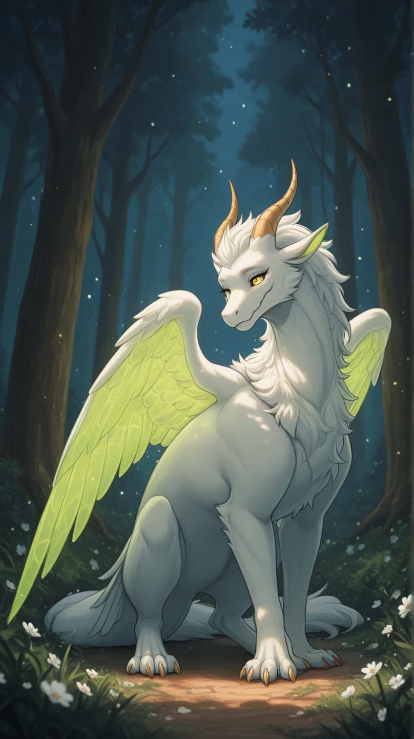 ultra-detailed, masterpiece, masterwork, high quality, best quality, hdr, (nature), , male, solo, avian, (()), (white little body crow), (long silver hair, beak, closed eyes sleeping), horn, dragon ears, lying, dynamic angle, (, perfect ), Hands and wings in one piece,