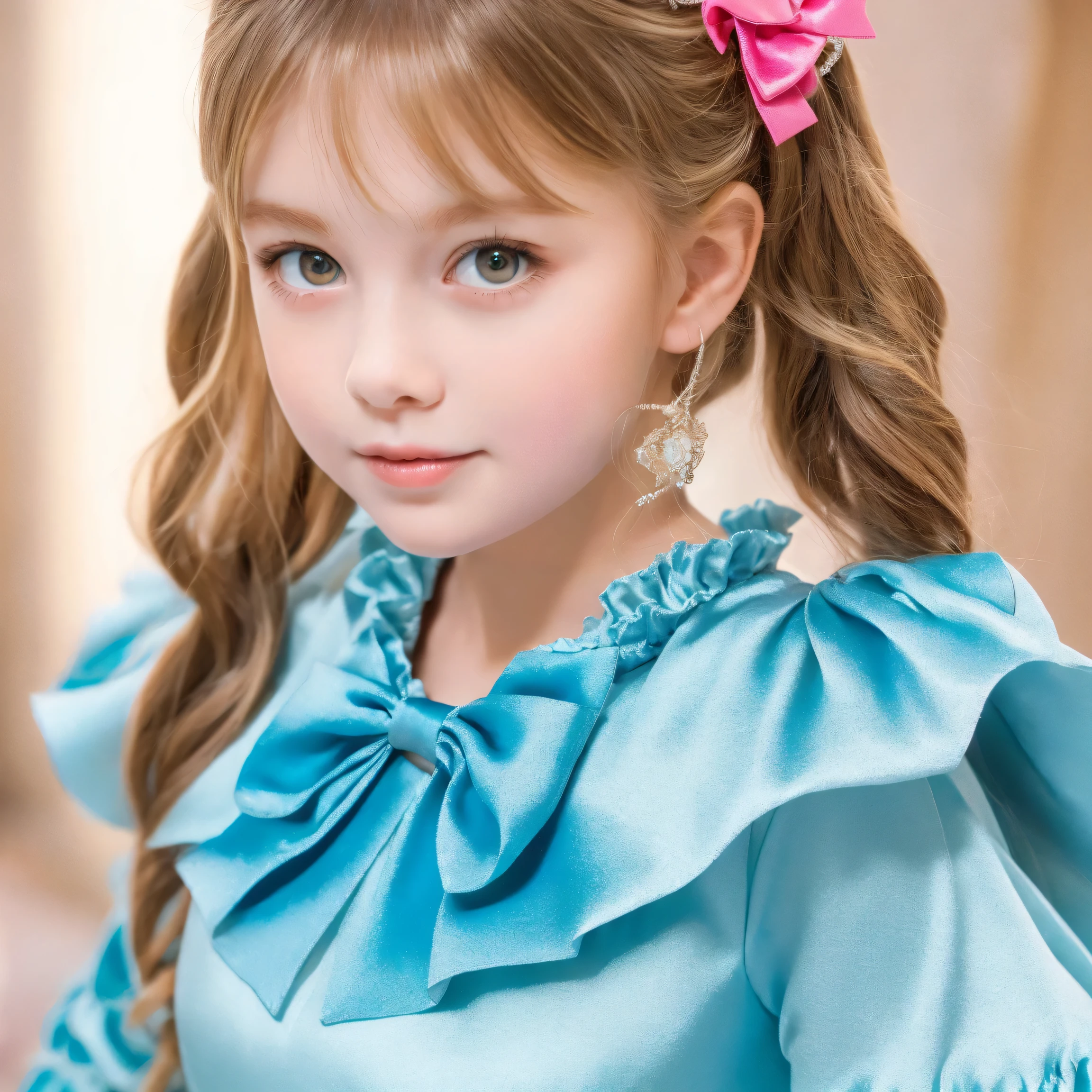 ,Highest Quality, masterpiece, highest resolution, Artwork, super それにget used to it, many get used to it, get used to it, それにget used to it, 3k photos,,((10 year old girl)),Get used to the ultra-fine young face,The three are princesses,Long Ball Gown Dress with Hoop Skirt,ruffled yoke collar,puff sleeve to put on your stomach,long sleeve,((ホットピンクのディテールが特徴の、princess satin dress with lots of ruffles and bows featuring hot pink details)),rococo style lolita fashion,shiny satin dress,Soft Smooth Fabric,LUXURY,Long Blonde Hair,Blue Eyes, WHITE SKINED EUROPEAN  , HIGH QUALITY BACKGROUND ,