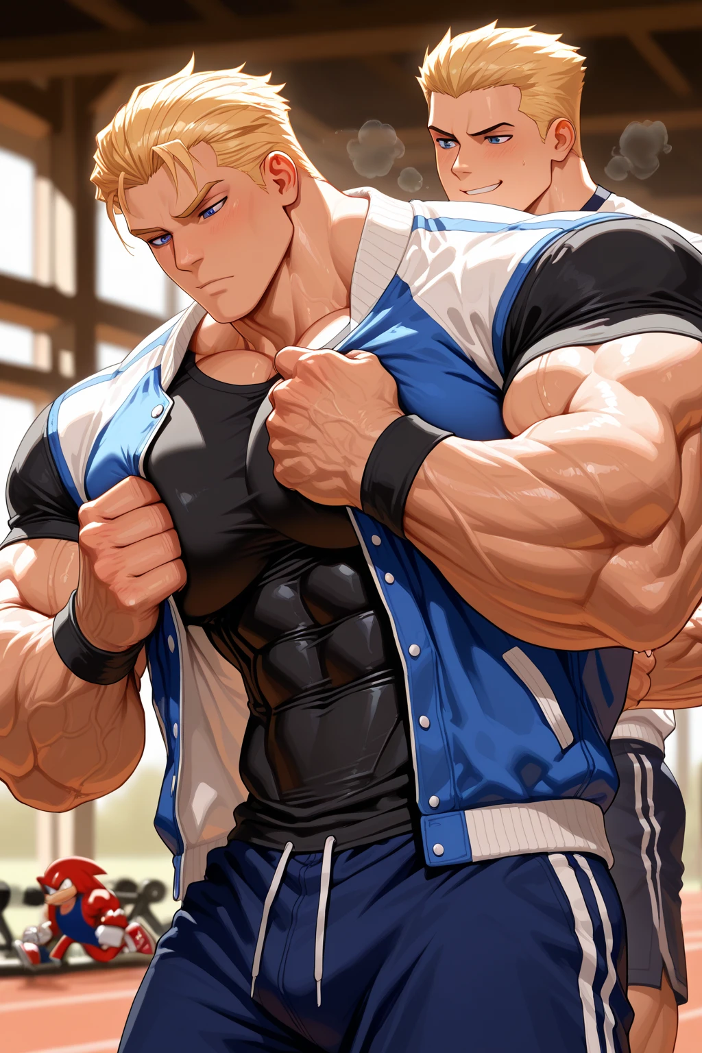 Masterpiece, Top Quality, Body size comparison of two teenage boys , Big muscular boy and skinny boy hugging, Two  boys. Muscular boy and skinny boy with huge pectoral muscles, The big boy's pectoral muscles are bigger and heavier than the skinny boy so the big boy uses his huge body weight to push the skinny boy . Big boy putting his weight on skinny boy, Big boy crushing skinny boy with his pectoral muscles, Skinny boy being crushed by huge pectoral muscles, Muscular male, pectoral muscles, Big , Cute, Male, Abs, Smiling, ,  suggestive, Anime muscles, Bulging, Pectoral muscles, Bangs, Yaoi, Sweating, Blushing, {{Detailed face}}, {{High quality}}, {{Detailed eyes}}, Gay couple, , Hugging, 2boy, duo,