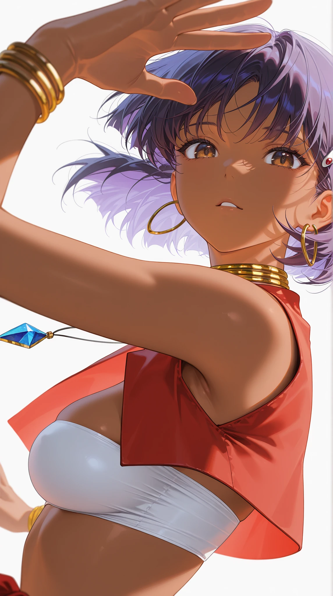 Group of 4 tall high school students wearing black leather designer bags, Proper composition,beautiful illustrations seen from the forest, (masterpiece, details:1.2), Maoricus,score_9, score_8_up, score_7_up, score_6_up, score_5_up,  nadia la arwall, purple hair, dark-skinned woman, red loincloth, gem, Bandana, hair clip, red vest, necklace, close-up, Perfect configuration, super quality, 8k, super quality, Beautiful Japanese Woman, 表情のclose-up, details eyes, careful brown iris, clear brown eyes, high resolution, big boobs,  Clevis, upper body angle,  5 Anatomically Accurate Fingers, anatomically correct ratio :1.331,  Tiny Head :1.331, details skin, details face, Dynamic Poses, The viewer looks up at her, 
