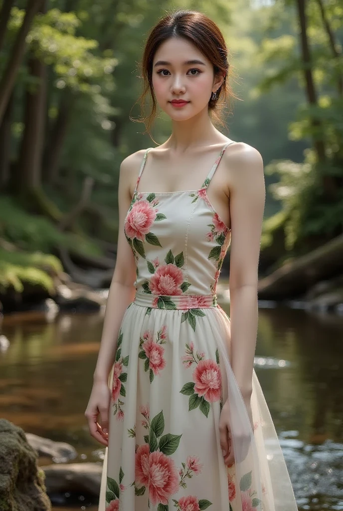 best quality, 1girl, (), (:1.2), (blur background:0.6), in a crowded amusement park, (casual yet stylish, elegant cloth,floral dress:1.5 ), gorgeous, (short hair:1.5), soft lighting, wind, (front light:1.5), surprised, 