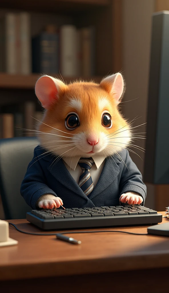 Hamster Computer Meme A realistic photo of cute hamster wearing suit and necktie typing on ...