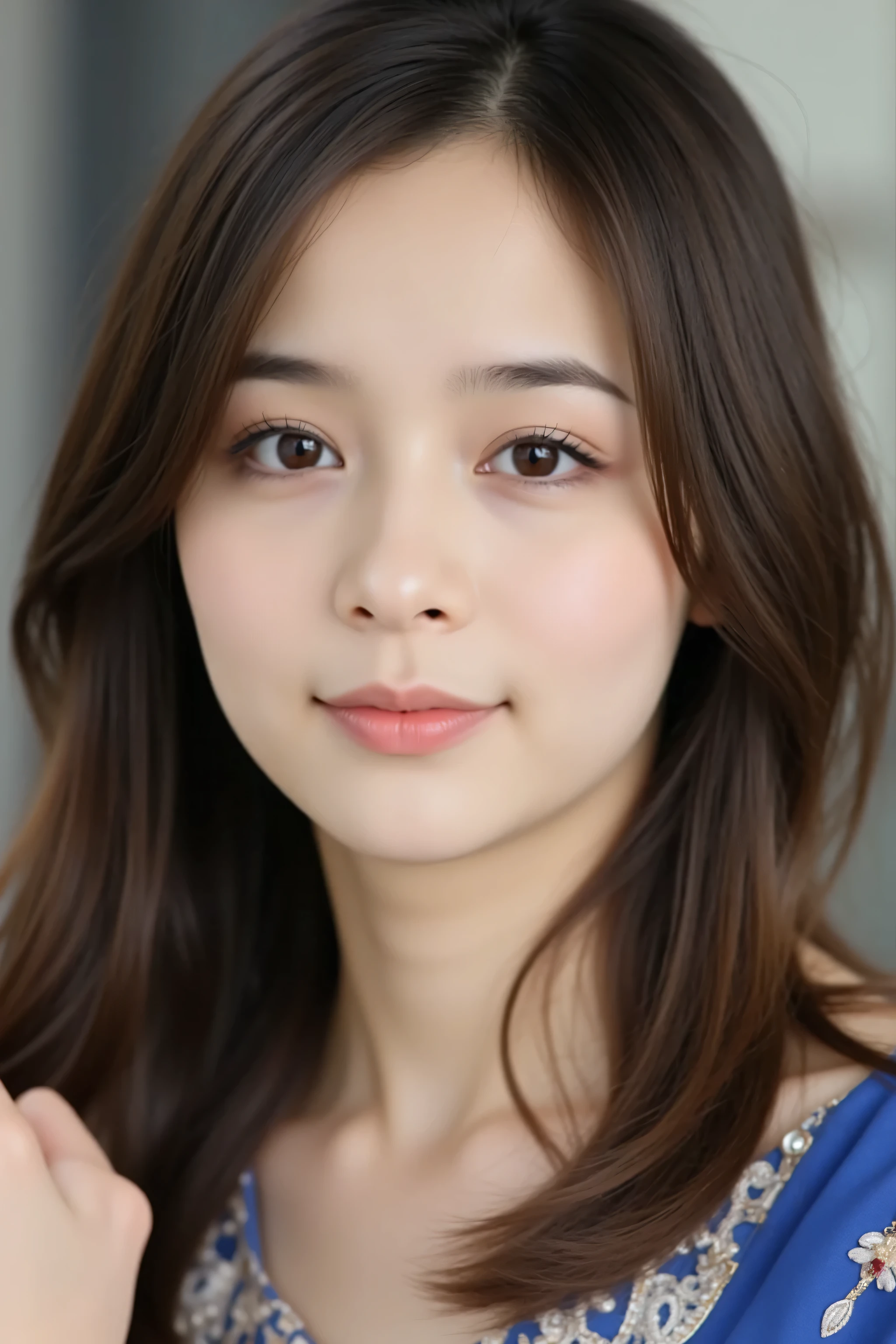 looking at viewer, beautiful skin, beautiful eyes, beautiful face, full make up, masterpiece, Super Details, Best lighting, Realistic and Realistic Pictures, high definition RAW color pictures, slightly smile, brown hair, asian, perfect anatomy, highly detailed eyes, face focus, evening gawn, goto maki,