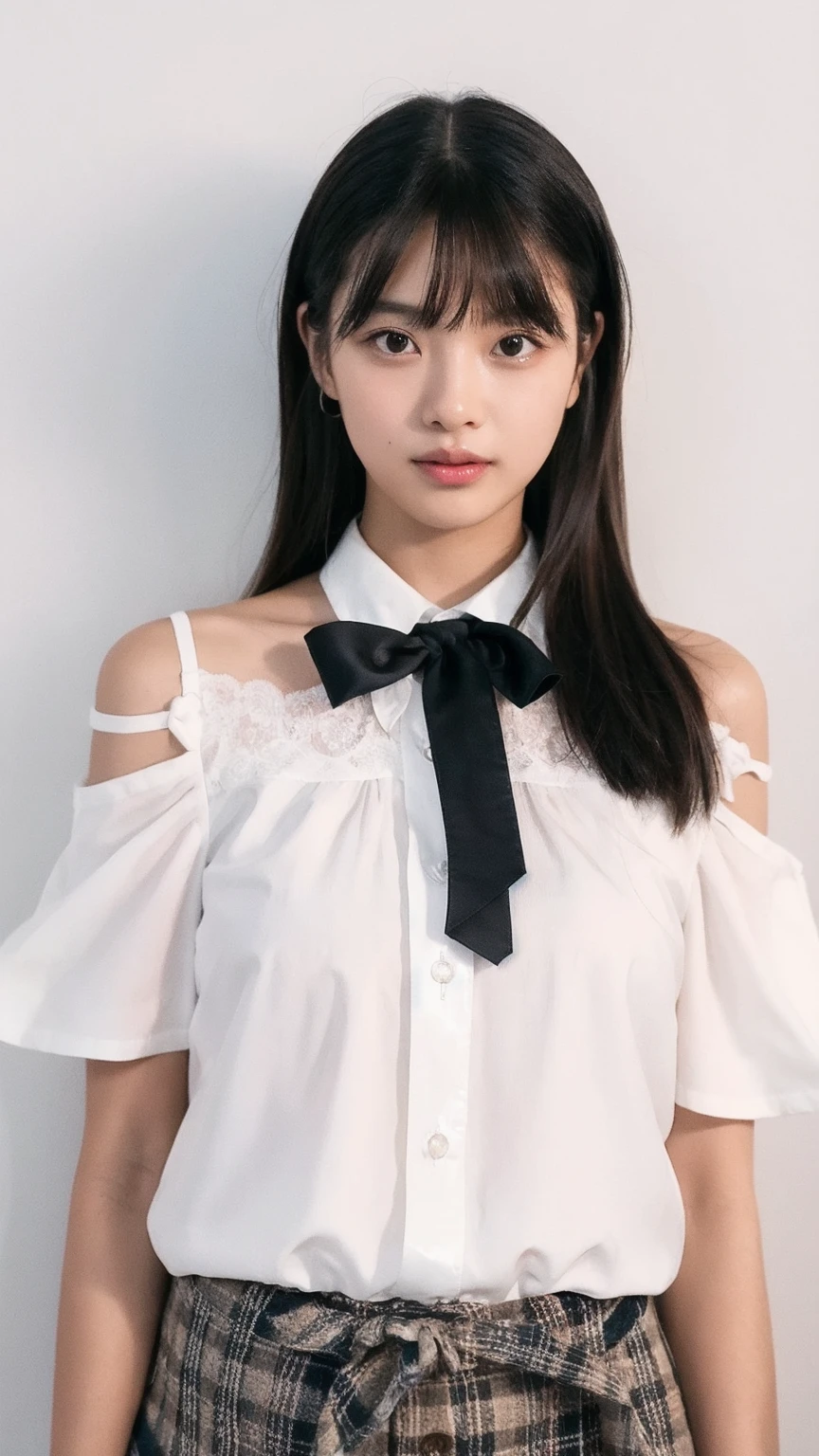 1girl, black  random formal attire, white background,  <lora:KatoYui_SKE48-02:1>