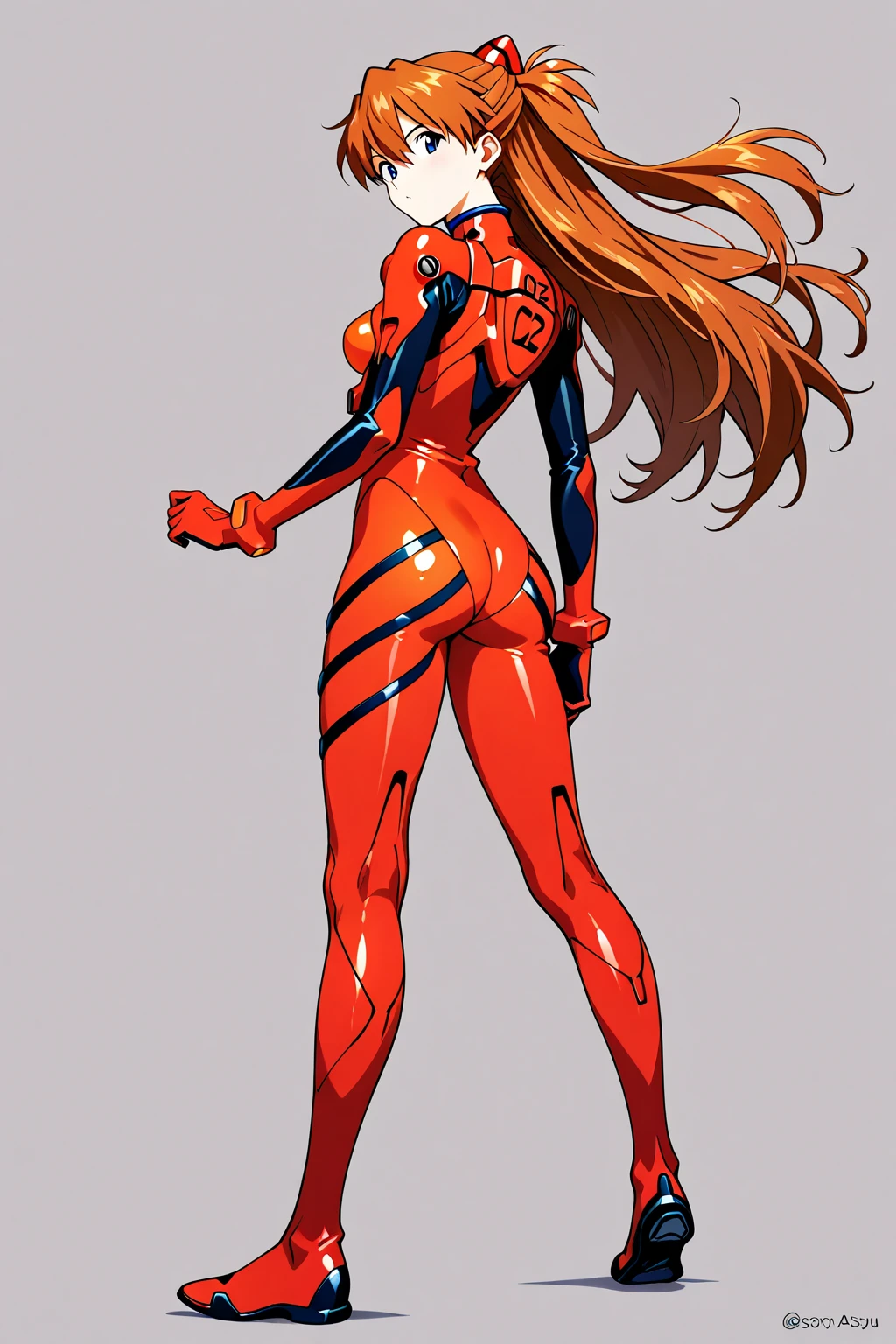 Draw a picture of Asuka from Evangelion in an anime style so that her whole body is visible