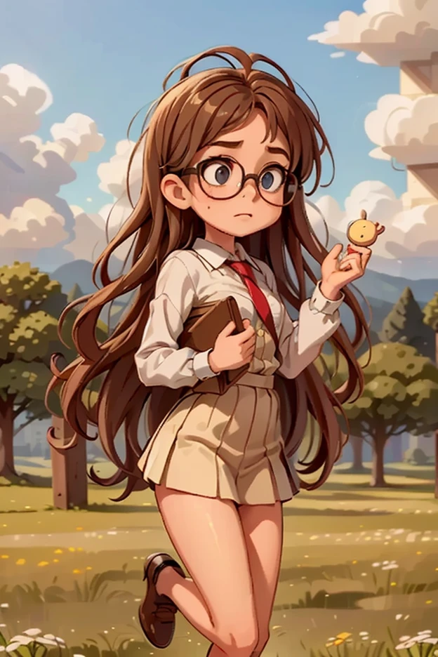 Dreamlike Childhood – The Philosopher Child Art Style: Dreamlike illustration with pastel tones and floating elements In an endless meadow, a child with oversized gold-rimmed glasses gazes at the sky. Clouds morph into animals, equations, and fears. Toys levitate around him. His thoughts are too vast for his age—too fragile to hold.