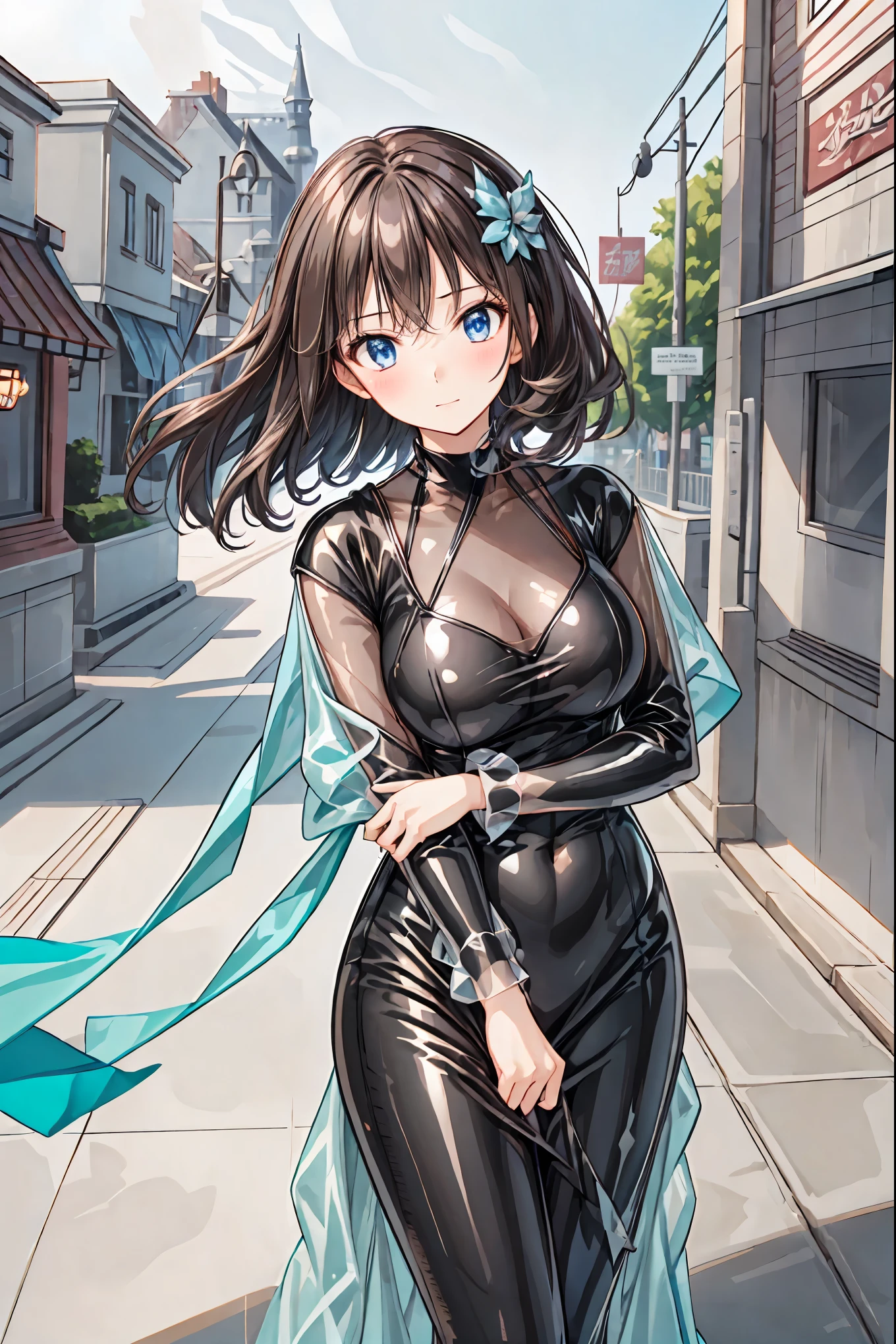 Latex Female Body Silhouettes,  look, Shiny Latex Material Sticking to the Body, Dark, Smoky Hazardous Environments, bright spotlight, Red or Black Tones, High Quality,4K,Realistic,Professional,Tokyo Disneyland,Tokyo Disneylandの活気に満ちた魔法のような雰囲気の中を歩く, casual clothes､cute clothes､Cinderella Castle can be seen in the background, warm sunshine､The vibrant and cheerful atmosphere of Disneyland，Families and couples pass by,,EXTREME DETAILS,Vivid Colors,Bokeh
