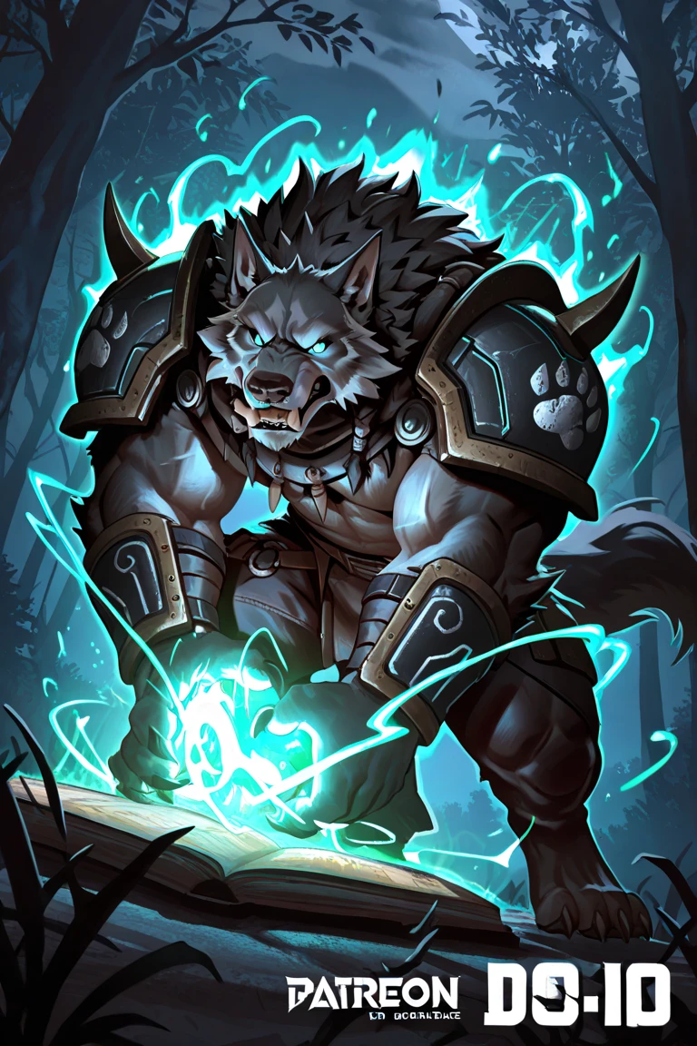 (1boy,werewolf), hearthstone_card, glitter processing