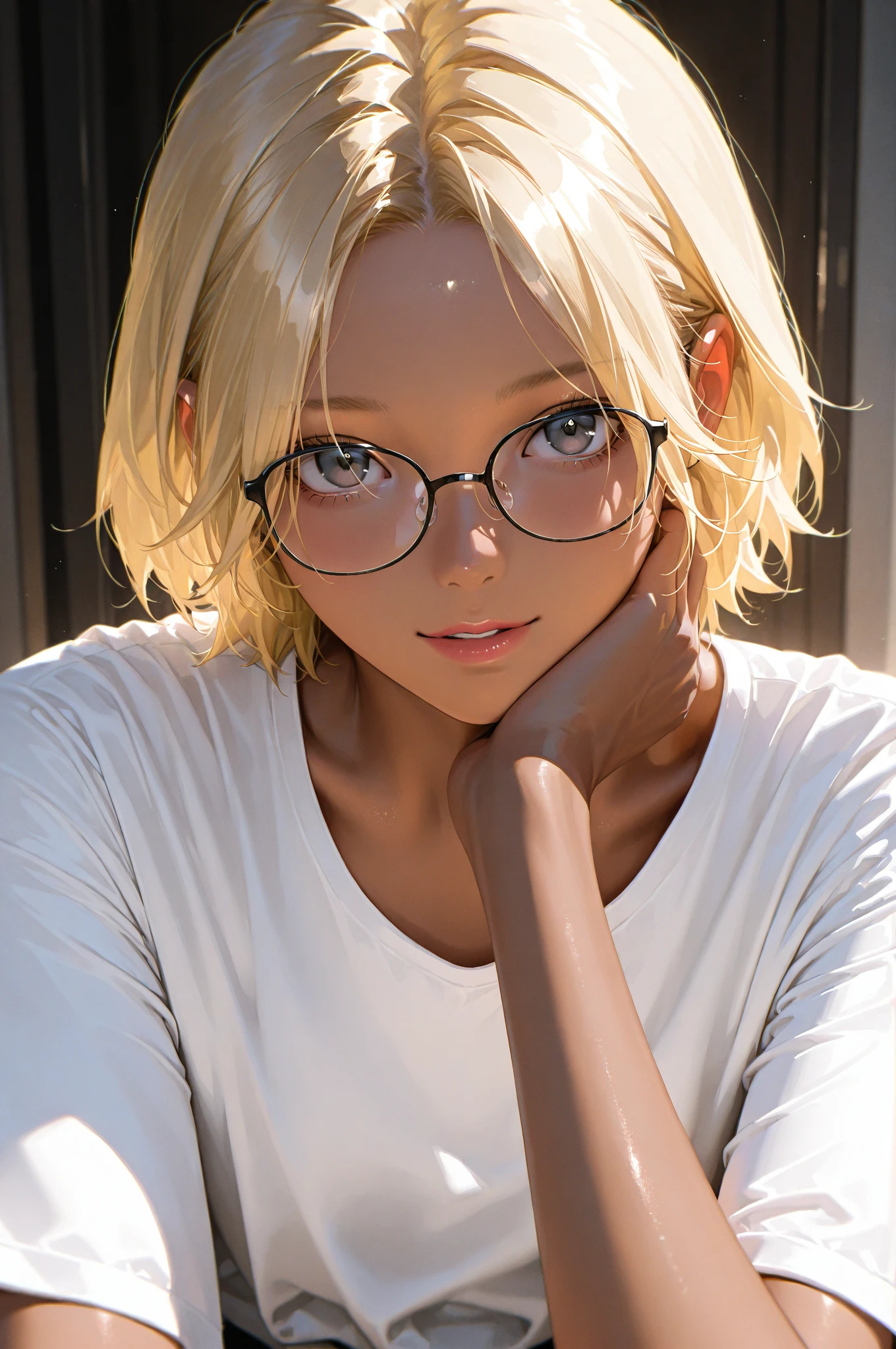 masterpiece, 最high quality, high quality, High resolution, high quality texture, high quality shadows, High resolution, Beautiful details, Detailed CG, Detailed Texture, Realistic representation of face, Realistic, colorful, delicate, Cinematic Light, Side light, Lens flare, Ray Tracing, sharp concentrated, (1 Girl,concentrated:1.3), ( Intricate details, compensate, PureErosFaceV1:0.5), (細部まで美しいdelicateな顔, 緻密で美しいdelicateな瞳, Perfect  Proportions, Dense skin, Optimal ratio of four fingers to one thumb, Arms under chest, Modest chest, Wide Hips, Smooth upper abdomen, Tilt,Without hands, 30 years old,Blue Eyes,Glasses, Study,Office Lady, naval officer uniform,Glasses,Black Stockings,machine,,house wife,curvy,supright straddle, bich, sweat,, gaze, the gaze of true love, lips of temptation, A look full of compassion ,a smile full of love, i love you, Acting lovey-dovey, air fortress hair, blonde hair,show off  under white shirt