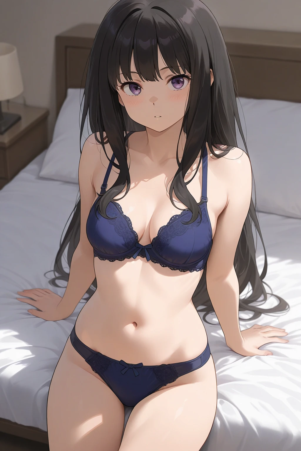 (highest quality), (masterpiece), 1080p, hd, 4k, 8K, , straddle, look down, ((cat costume)), ((panties)), ((mesh)), Project from directly below,  squeeze, open mouth, milk saliva, fang tooth, Low angle, long black hair, blunt bangs, embarrassing, whole body, 18-year-old, milk in mouth, ((super micro )), Maid clothes, thigh high socks, garter belt, bed room, stomach storap