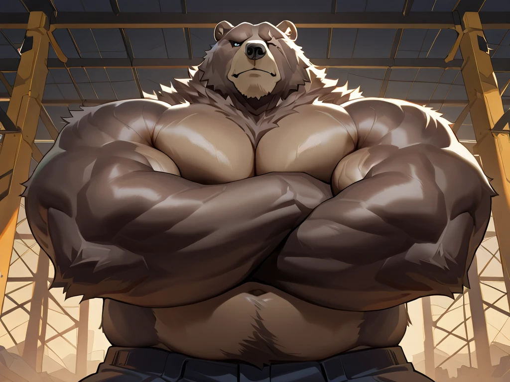 Solo, Sweating, hard breathing, gym, huge muscular, huge pectoral, pectoral, furry grizzly bear, masterpiece, hi res, hight detail, detailed, 8k