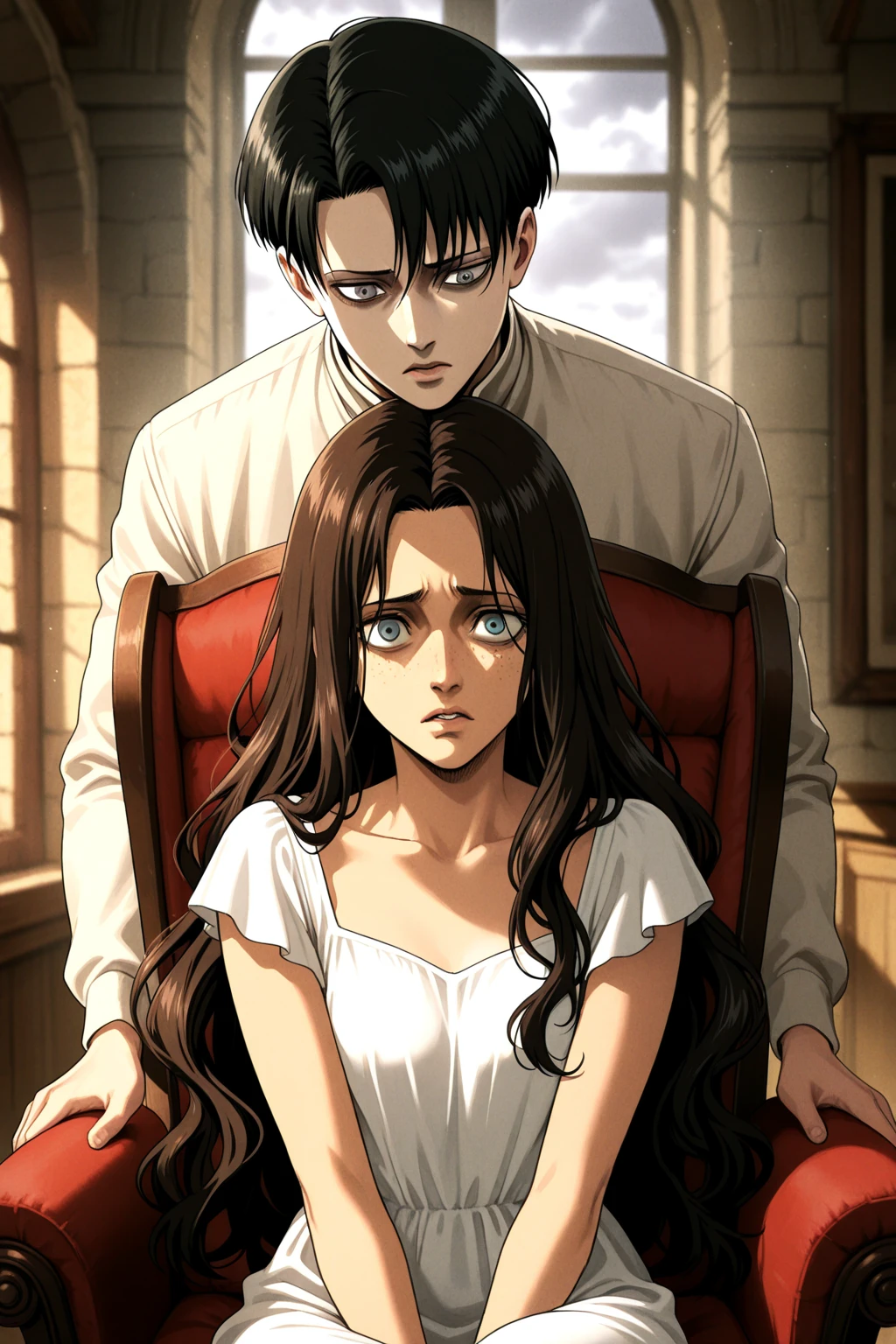 best quality, masterpiece, (realistic: 1.2), 1 man, Eren Jaeger, black jeans, black pants, brown hair, attack on Titan, cold background, black jacket, slim body, high definition, high quality, black clothes