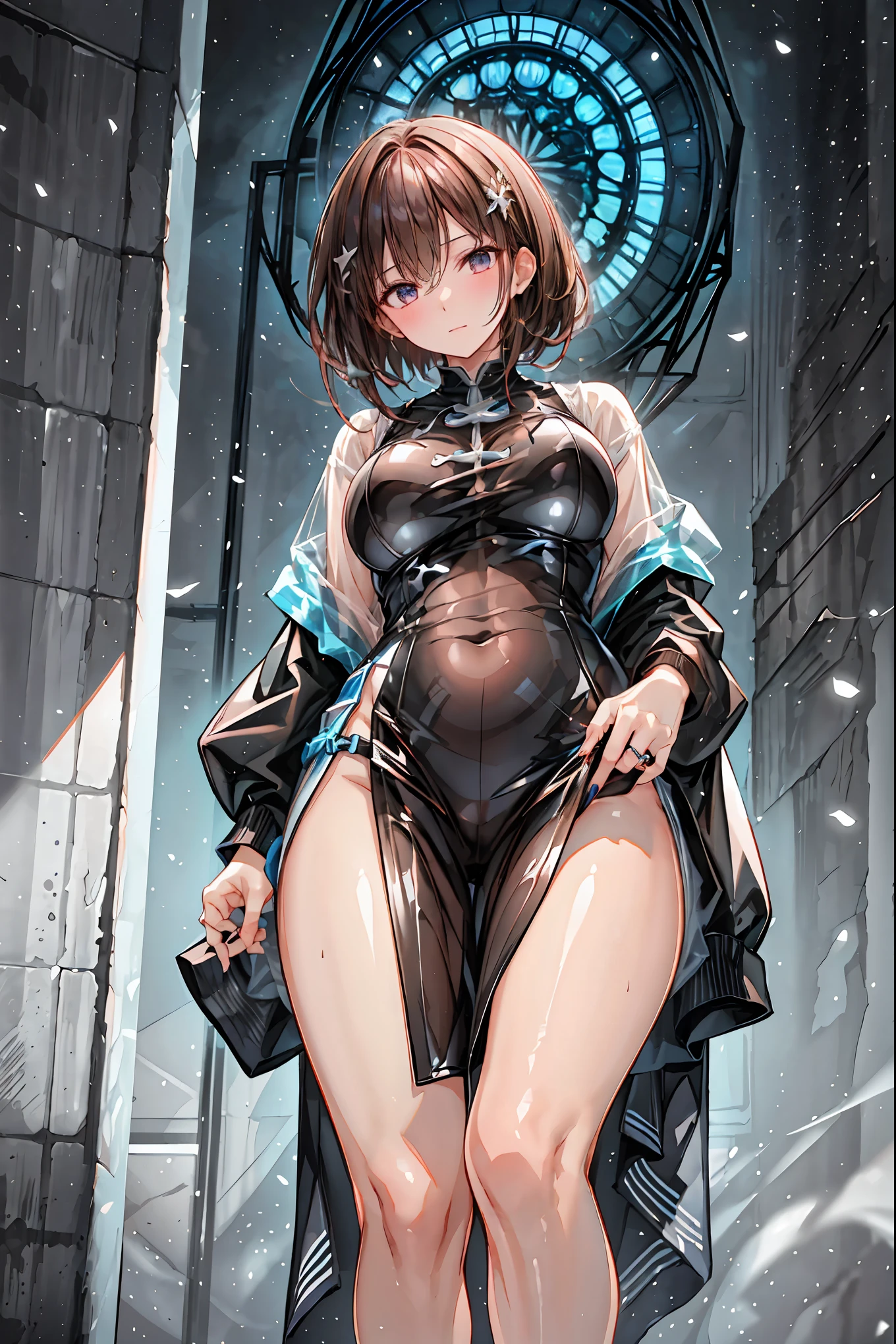 white latex female body silhouette, look, Shiny Latex Material Sticking to the Body,((from below:1.2)),Bust Shot, ((最High Quality)), (very detailed), (High Definition CG Composite 8K Wallpaper), 高いly detailed, 高い-definition raw colbor photos, professional photography, Depth of Written Boundaries,Dark, Smoky Hazardous Environments, bright spotlight, Red or Black Tones, High Quality,4K,Realistic,Professional,EXTREME DETAILS,Vivid Colors,Bokeh Style,((Top of the big bell tower)),Lithuanian, ((In Vilnius)), ((Vilnius Cathedral)) and ((Gediminas Tower)) ,Background,((Cathedral Square)),Cumulonimbus,contrail、perfect hands、perfect finger、perfect palm 、Perfect Nails、Perfect Thumb 、perfect index finger 、perfect middle finger、perfect ring finger、perfect little finger、perfect textured hand