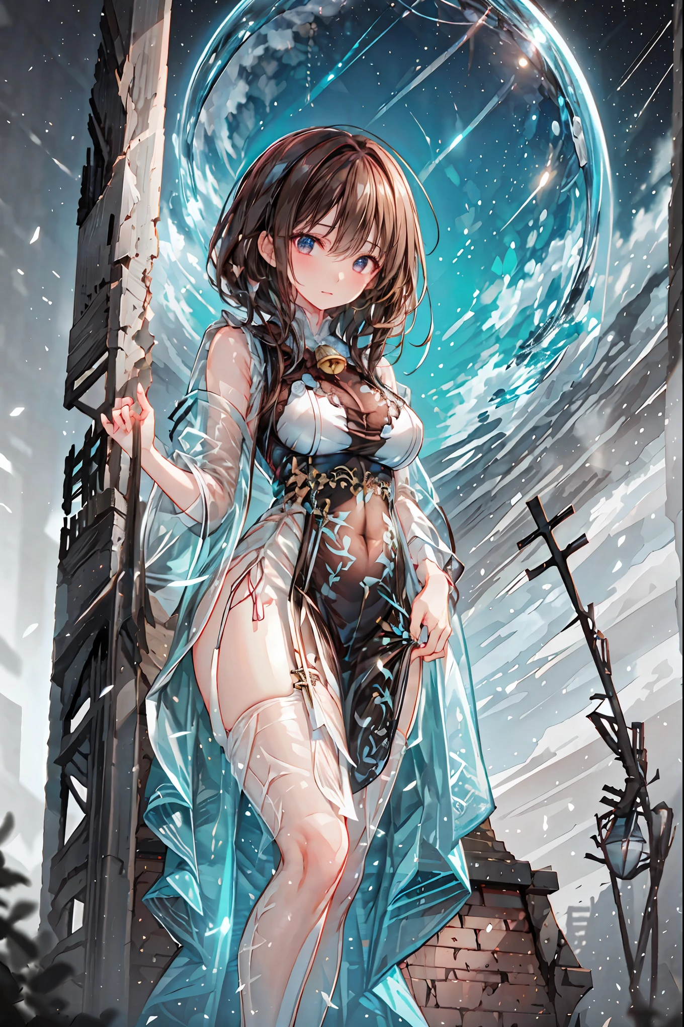 (White clothing),white latex female body silhouette, look, Shiny Latex Material Sticking to the Body,((from below:1.2)),Bust Shot, ((最High Quality)), (very detailed), (High Definition CG Composite 8K Wallpaper), meteor、空から降り注ぐmeteor、無数のmeteor群、高いly detailed, 高い-definition raw colbor photos, professional photography, Depth of Written Boundaries,Dark, Smoky Hazardous Environments, bright spotlight, Red or Black Tones, High Quality,4K,Realistic,Professional,EXTREME DETAILS,Vivid Colors,Bokeh Style,((Top of the big bell tower)),Lithuanian, ((In Vilnius)), ((Vilnius Cathedral)) and ((Gediminas Tower)) ,Background,((Cathedral Square)),Cumulonimbus,contrail、perfect hands、perfect finger、perfect palm 、Perfect Nails、Perfect Thumb 、perfect index finger 、perfect middle finger、perfect ring finger、perfect little finger、perfect textured hand