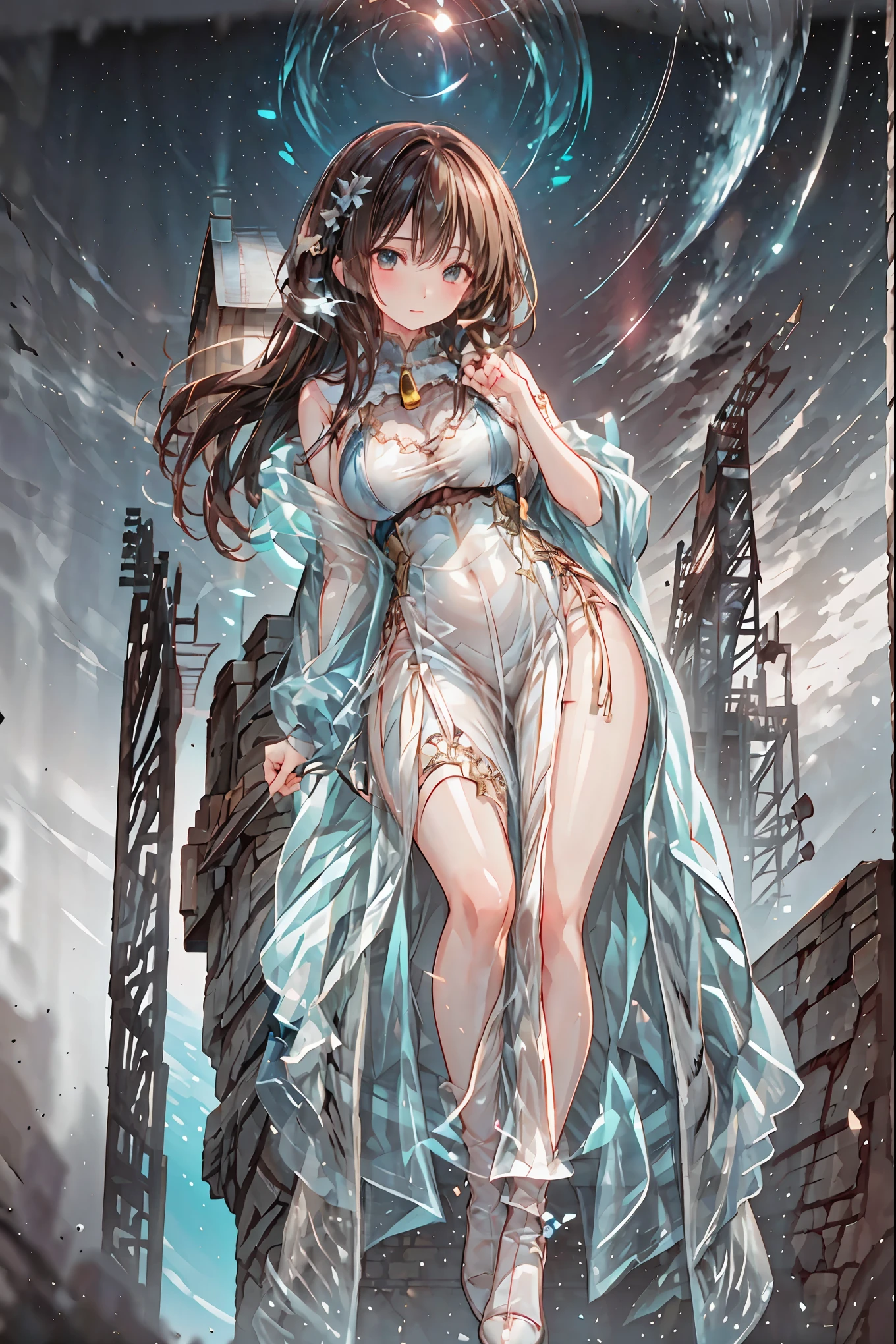 (White clothing),white latex female body silhouette, look, Shiny Latex Material Sticking to the Body,((from below:1.2)),Bust Shot, ((最High Quality)), (very detailed), (High Definition CG Composite 8K Wallpaper), meteor、空から降り注ぐmeteor、無数のmeteor群、高いly detailed, 高い-definition raw colbor photos, professional photography, Depth of Written Boundaries,Dark, Smoky Hazardous Environments, bright spotlight, Red or Black Tones, High Quality,4K,Realistic,Professional,EXTREME DETAILS,Vivid Colors,Bokeh Style,((Top of the big bell tower)),Lithuanian, ((In Vilnius)), ((Vilnius Cathedral)) and ((Gediminas Tower)) ,Background,((Cathedral Square)),Cumulonimbus,contrail、perfect hands、perfect finger、perfect palm 、Perfect Nails、Perfect Thumb 、perfect index finger 、perfect middle finger、perfect ring finger、perfect little finger、perfect textured hand