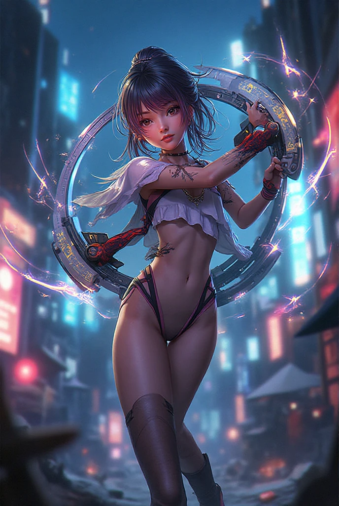 (Black and white Anime Line Art)(Line Art) (extreme complexity, two subjects unique and individual) (subject 1:A ???? Sith Warlord (alien, ???????????, no hair many small horns instead, demon eyes,  many fierce and evil tattoos, small fighting costume, looks unhinged, wielding a evil light saber)) is challenging a (subject 2: Japanese Jedi woman (big ????, small ???????, sailor school outfit with scifi gadgets, short hair, big eyes, calm and composed, masterfully wielding her light saber)), set in a sci-fi high technology building