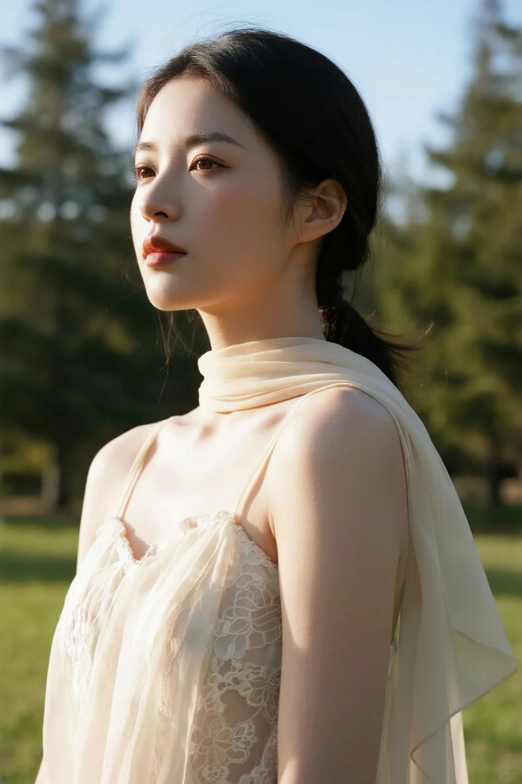 Arafed asian woman in a white dress posing for a picture - SeaArt AI