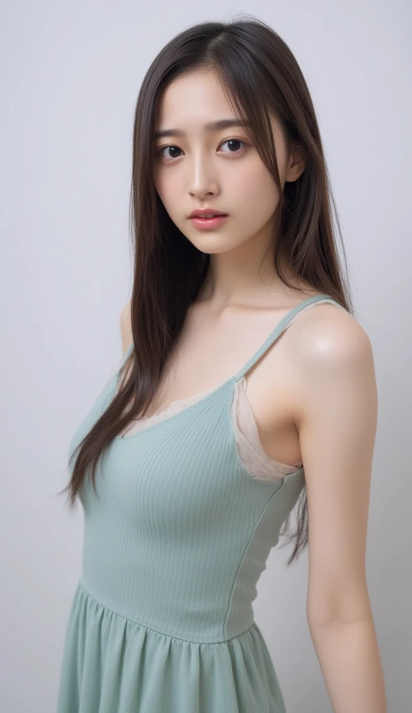 (lifelike, high - resolution:1.3), 1girl with perfect body, Super fine face and eyes,slong hair, Tank top of random colors:1.2, short jeans, big ,Expose