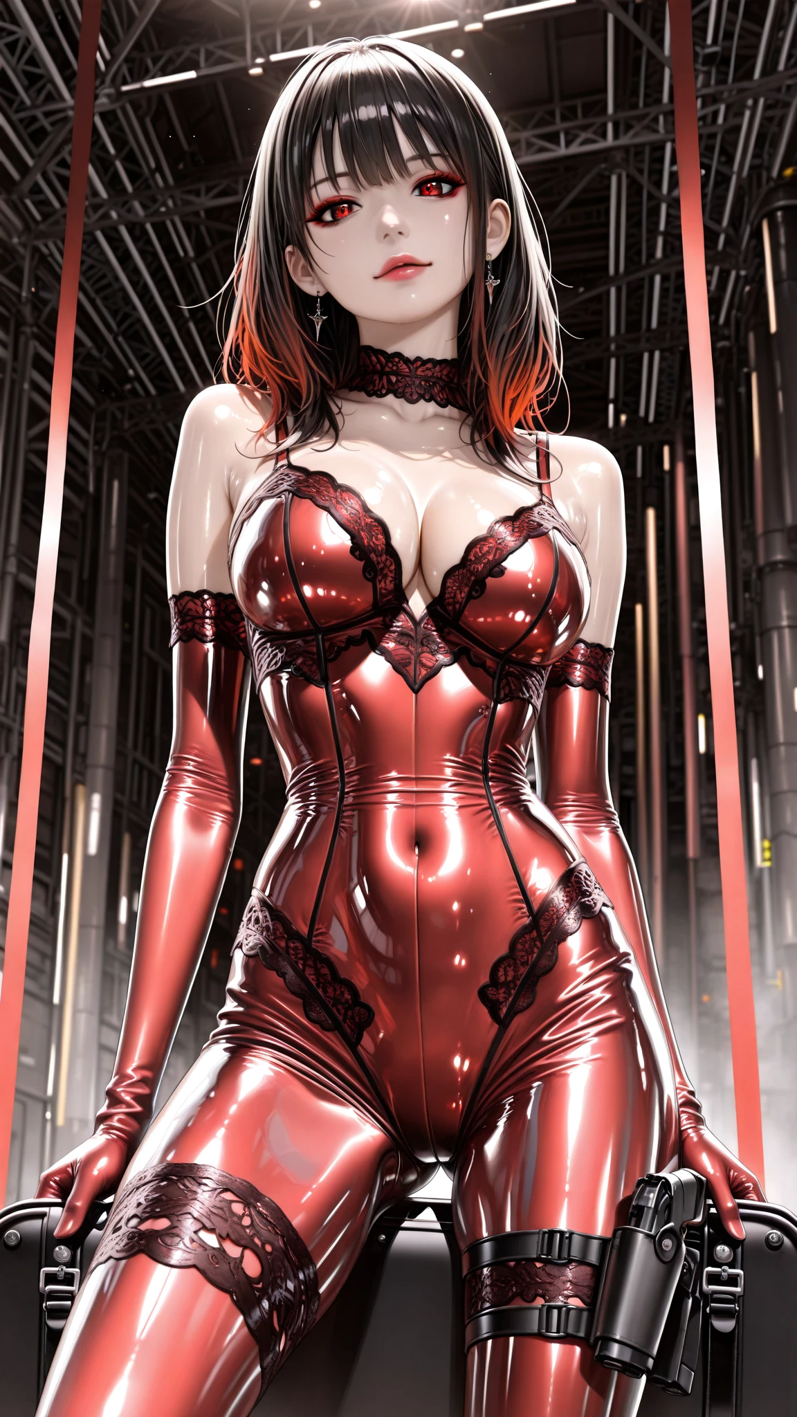 1 beautiful woman, full body view , ((sleep on the car), ribbon, shiny skin, , blush, beautiful face, , a lot of makeup, (short wavy red hair, bob cut)
