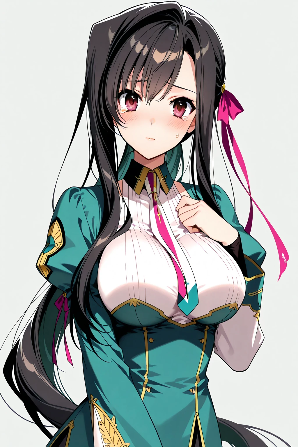 Anime girl with long black hair and a green dress - SeaArt AI