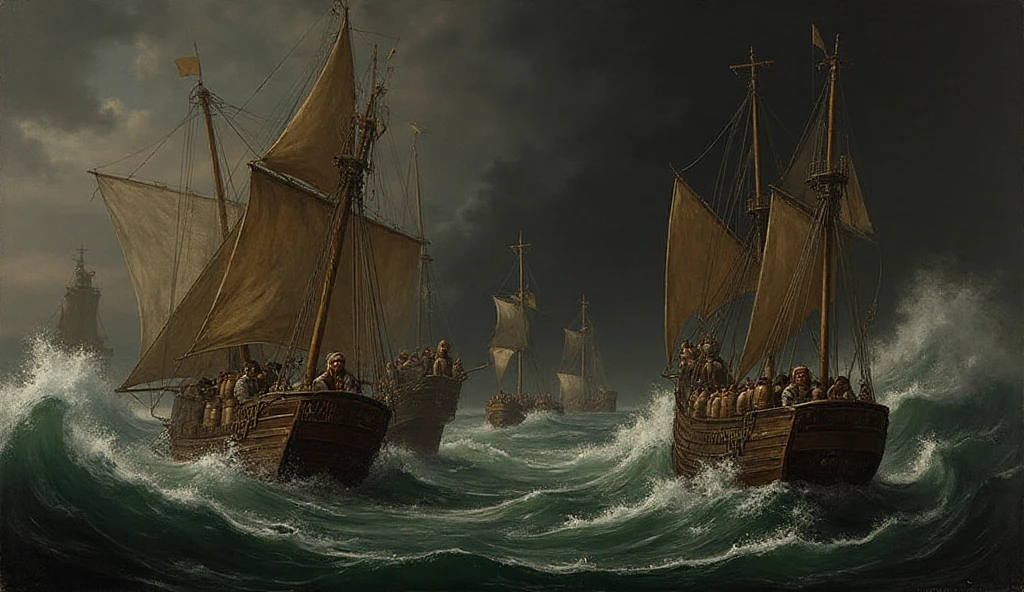 Trade ships on rough seas between Britain and Armorica, carrying pottery and hope