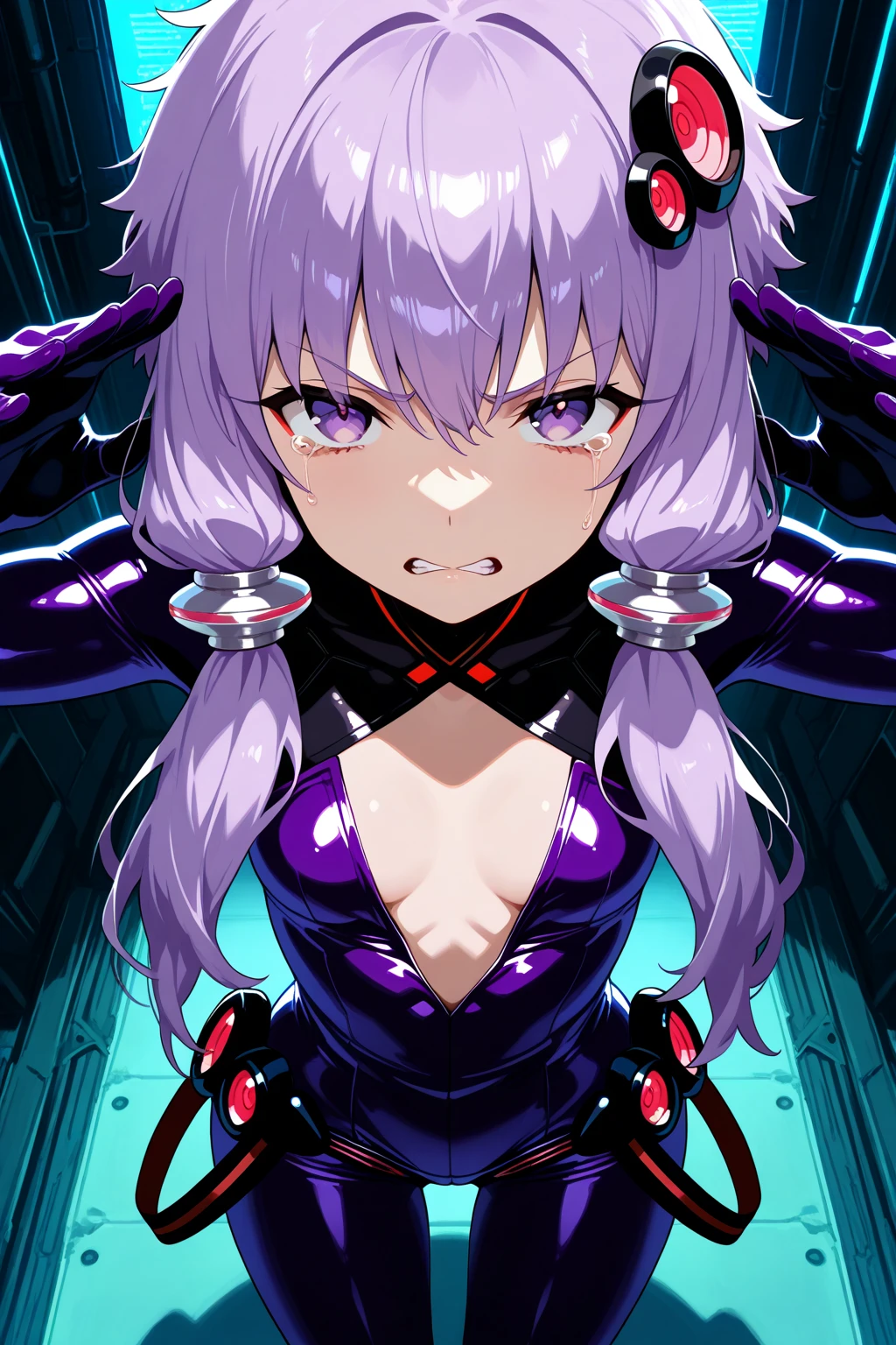 girl, dark skin, dark skin, purple colored eyes, space, purple hair, blue hair, pink hair, long hair, , futuristic
, bold, semi 