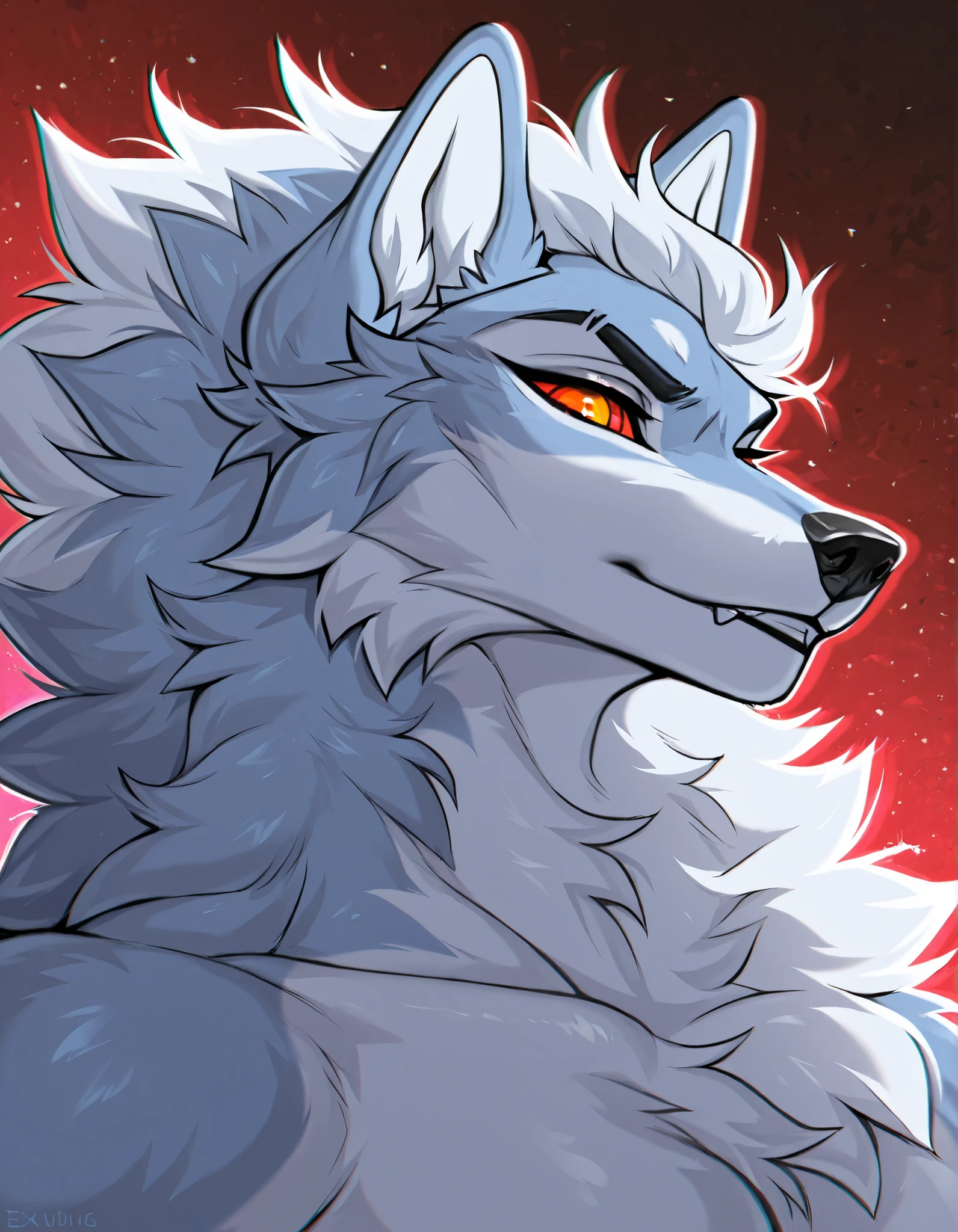 Chromatic Heat wolf, close up ,furry anthro, exuding heat