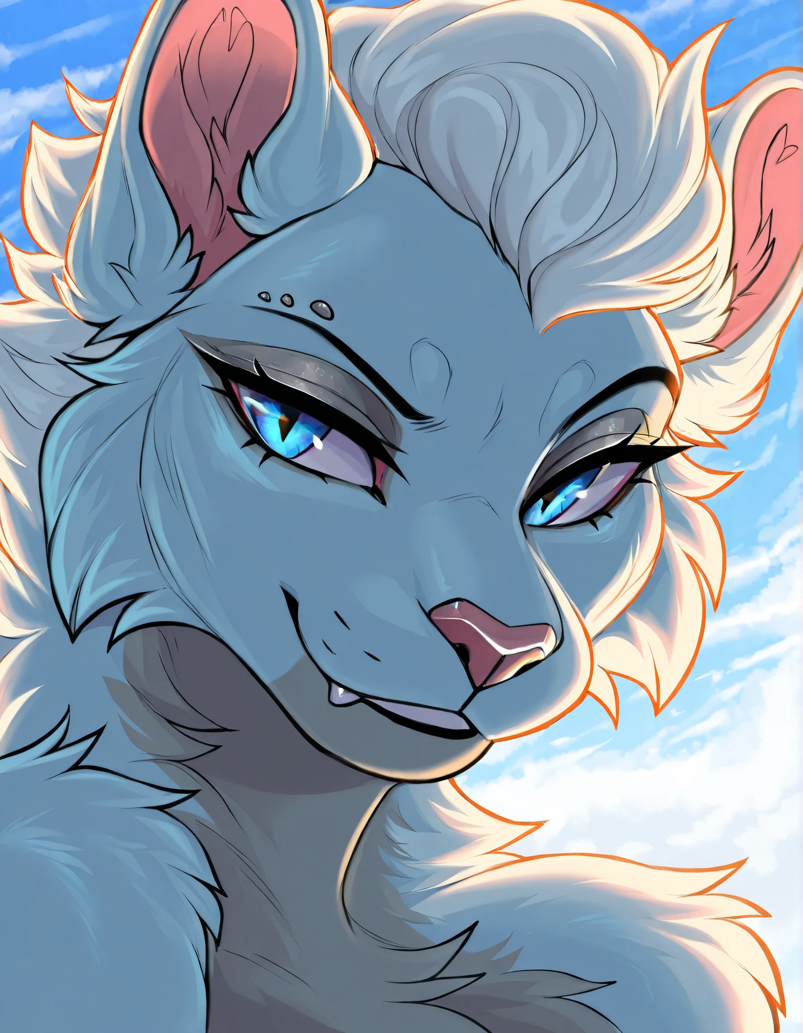 chrome fur, chrome boddy, metalic fur, chrome panther, close up ,furry anthro, exuding heat, heatwaves, detailed eyes