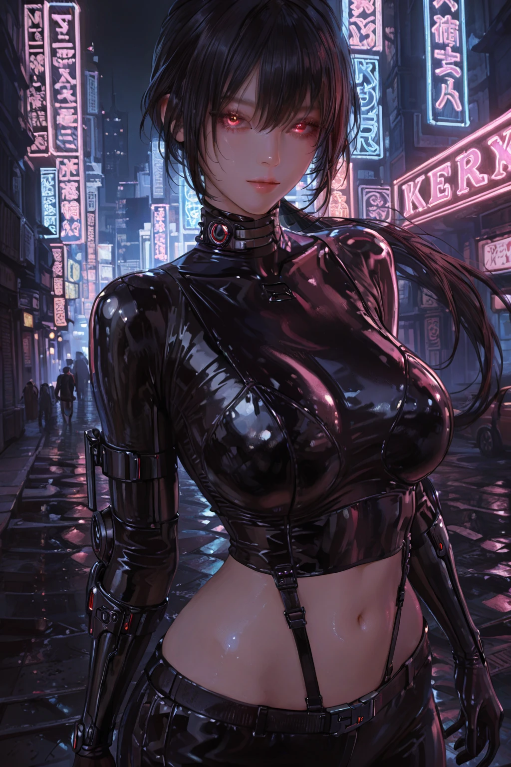 Score_9, score_8_up, score_7_up, (sketch), (mysterious mood), 1girl, beautiful young woman, side soft light,, highly detailed, masterpiece, fine skin, Hong Kong style woman with rotten horn ghost mask and vintage Delicate old high neck cyberpunk samurai , translucent amber horns, glowing hair, , cleavage, navel, surrounded by cyberpunk Japanese streets, dark color, (surreal, large depth of field, color, 3D octane rendering , 4k trends, concept art, B0ld01lp41nt, dark theme, charcoal\ (medium\), photo_b00ster