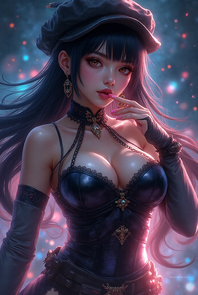 pen_sketch_style, 1girl, solo, ink, detailed face, puffy lips, gothic make up, beautiful woman, sketch, , frilled dress, cleavage,  smile