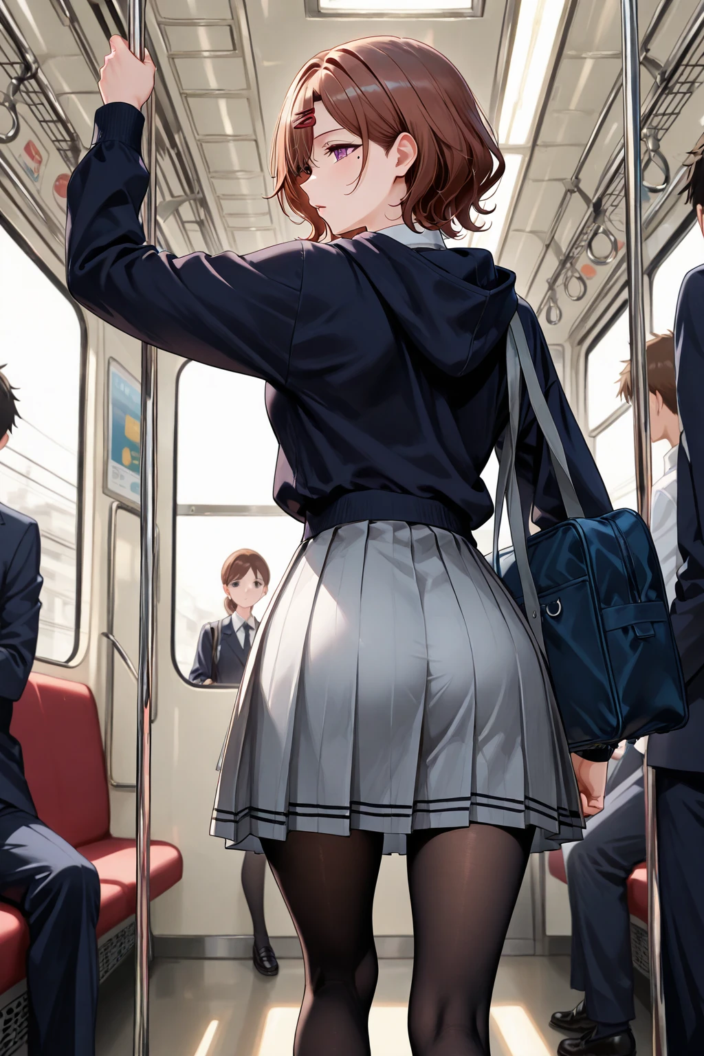 （Affirmative prompts）
(1 Girl)++, (masterpiece)+++, (Highest quality)+++, (Super cute)+++, lovelive!, Anime Color, , tears, (vapor)+++ , Being abused ,feigned ignorance, wearing blazer whiteshirt ,Check skirt , (Roll up your shirt), Out of place  ,arched back, Crowded train,  (Many men standing behind a girl )++, Dynamic pose, Dynamic hand movements, (Grab your chest)+++, A man grabs a woman's arm , (Hands frying), (Floating Hand), (Grab ), The image shown is、Generated in stable diffusion。 ✧ (´ `) ✧ ° The prompt is:. To get your favorite images、You may need to generate multiple images at once。. shot、Brasilia、、