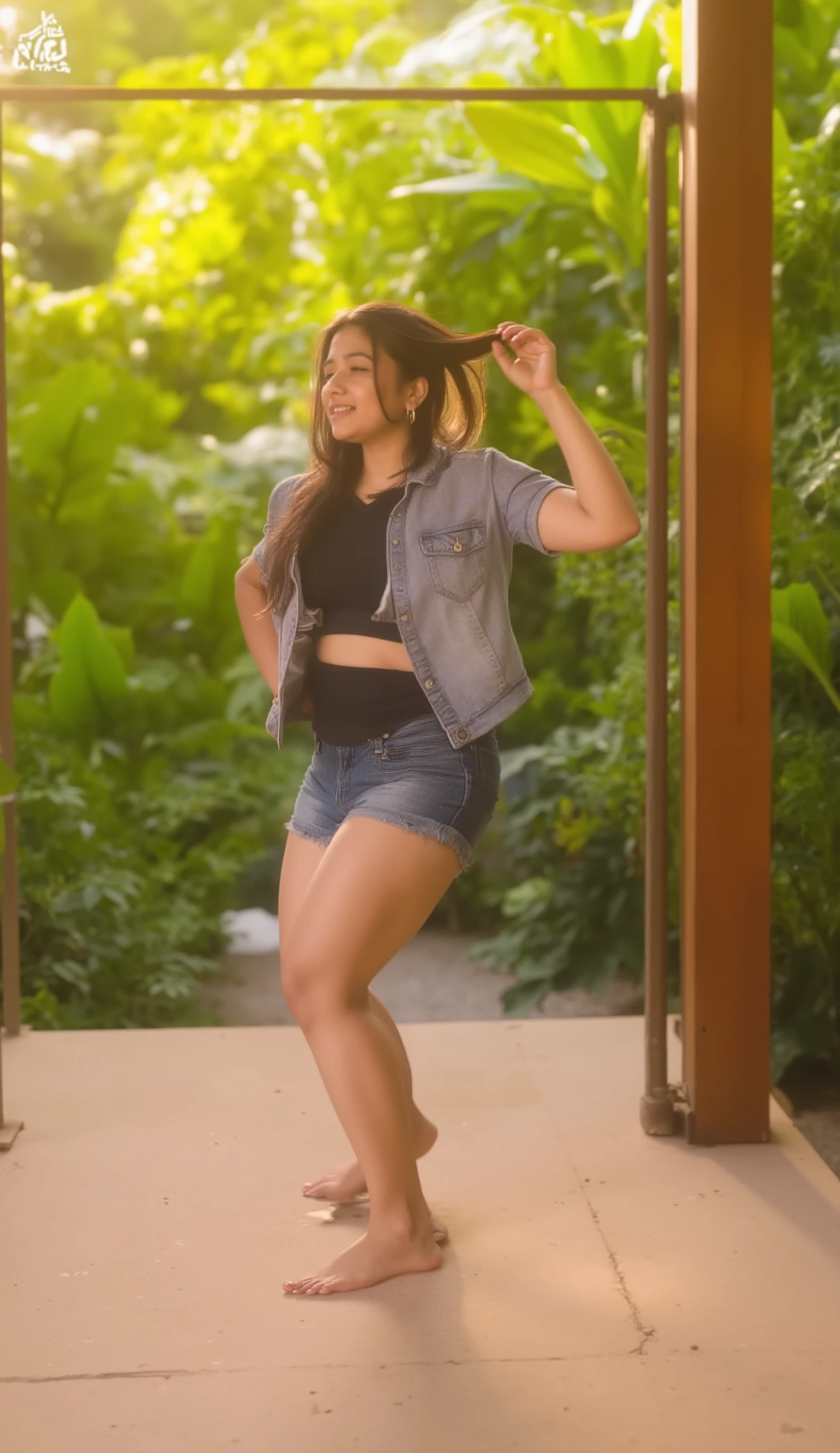 South Indian chubby girl in jeans shorts and crop top swaying her