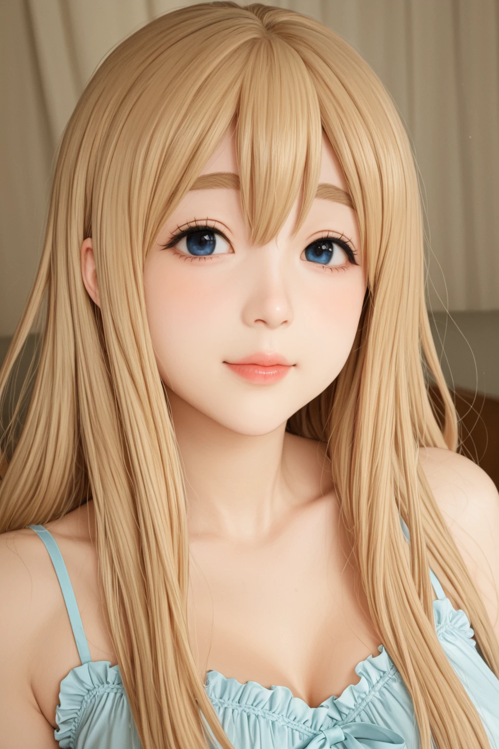 4k quality, (masterpiece), photorealistic, 1 woman, blonde hair, blue eyes, expressive eyes, beautiful woman, long hair, tiny white , black lace, white , in a bar