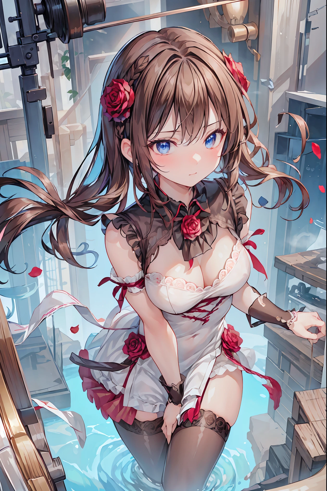 rozen maiden、The Rose Knight、 Rose Warrior 、Its beauty is like a rose、 petals一枚ごとに棘の秘密を隠す ,brown hair,shortcuts,unkempt hair,Short braided hair,Neat,slender beauty,correct posture,small breasted,beautiful legs,Fascinating Gray-Blue Eyes Shine Like Stars,Saggy Eyes,Brilliant Colors,beautiful eyes,A delicate smile,Textured Skin,Highest Quality,gentle and beautiful woman,anime style、,1girl,detailed portrait,gorgeous maiden,rose knight,rose warrior, petals,rose thorns,cinematic lighting,ambient glow,soft light,vivid colors,highly detailed,photorealistic,4k,8k,professional digital art,masterpiece,precise detailed depiction