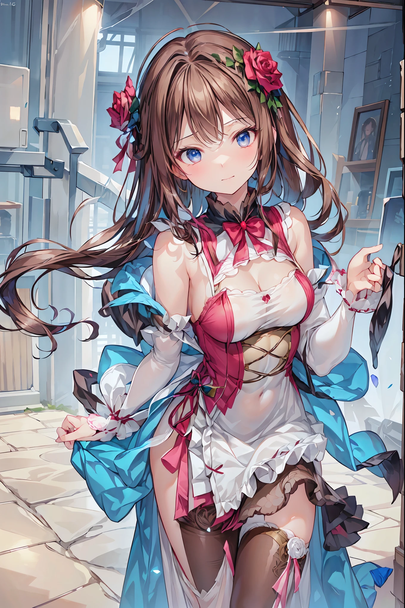 rozen maiden、The Rose Knight、 Rose Warrior 、Its beauty is like a rose、 petals一枚ごとに棘の秘密を隠す ,brown hair,shortcuts,unkempt hair,Short braided hair,Neat,slender beauty,correct posture,small breasted,beautiful legs,Fascinating Gray-Blue Eyes Shine Like Stars,Saggy Eyes,Brilliant Colors,beautiful eyes,A delicate smile,Textured Skin,Highest Quality,gentle and beautiful woman,anime style、,1girl,detailed portrait,gorgeous maiden,rose knight,rose warrior, petals,rose thorns,cinematic lighting,ambient glow,soft light,vivid colors,highly detailed,photorealistic,4k,8k,professional digital art,masterpiece,precise detailed depiction