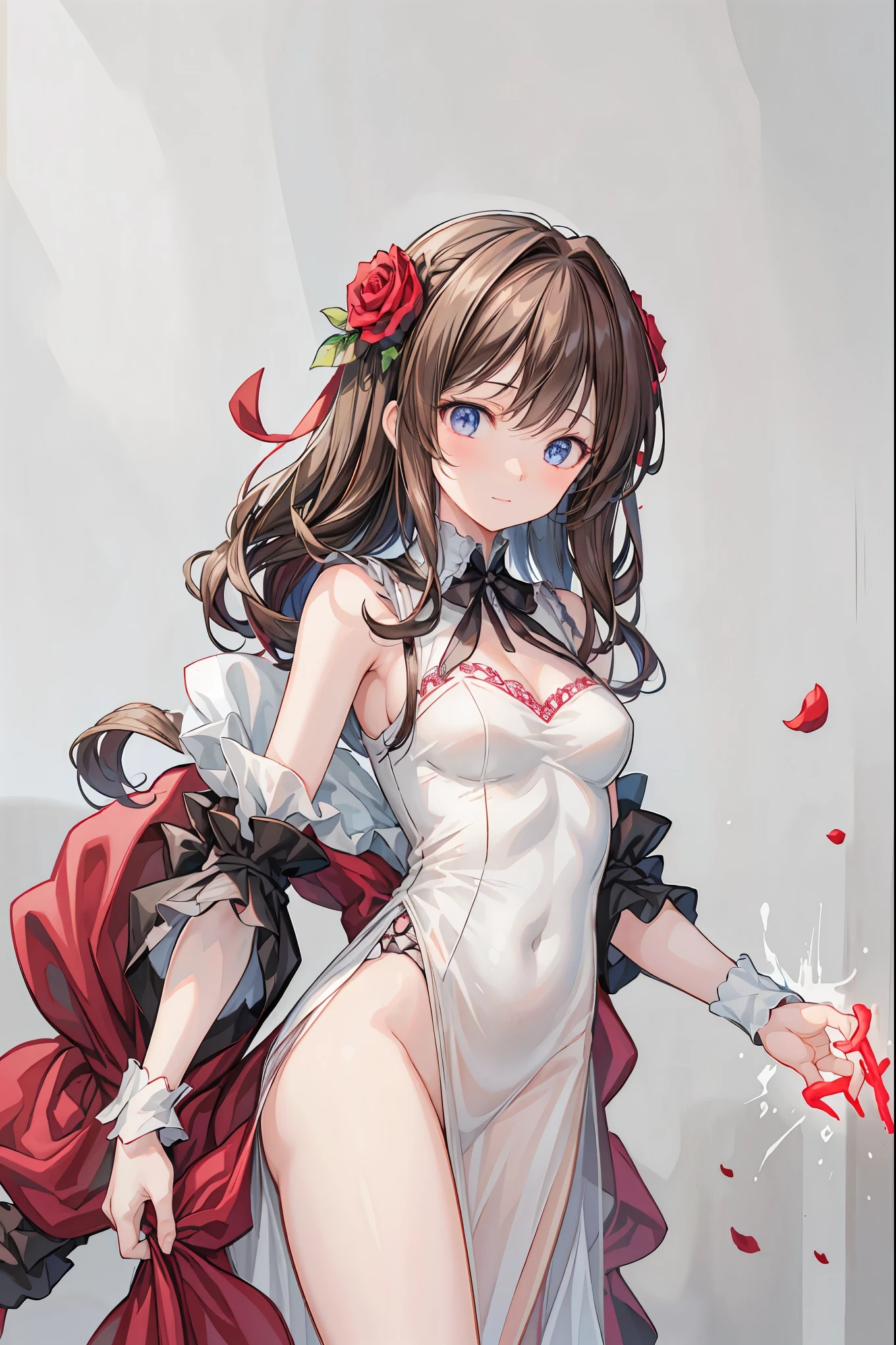 rozen maiden、The Rose Knight、 Rose Warrior 、Its beauty is like a rose、 petals一枚ごとに棘の秘密を隠す ,brown hair,shortcuts,unkempt hair,Short braided hair,Neat,slender beauty,correct posture,small breasted,beautiful legs,Fascinating Gray-Blue Eyes Shine Like Stars,Saggy Eyes,Brilliant Colors,beautiful eyes,A delicate smile,Textured Skin,Highest Quality,gentle and beautiful woman,anime style、,1girl,detailed portrait,gorgeous maiden,rose knight,rose warrior, petals,rose thorns,cinematic lighting,ambient glow,soft light,vivid colors,highly detailed,photorealistic,4k,8k,professional digital art,masterpiece,precise detailed depiction