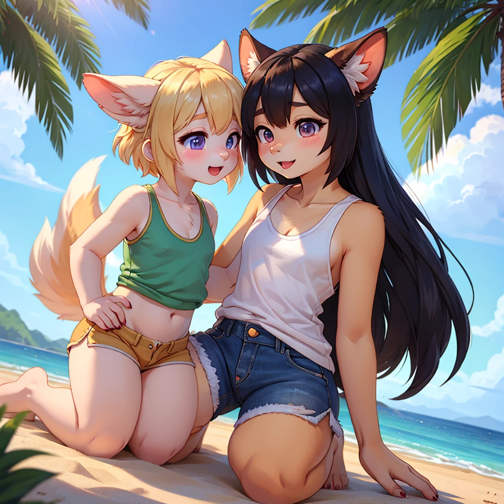 Shark girl, very sexy, big breasts, Wearing a short white sports shirt and shorts,