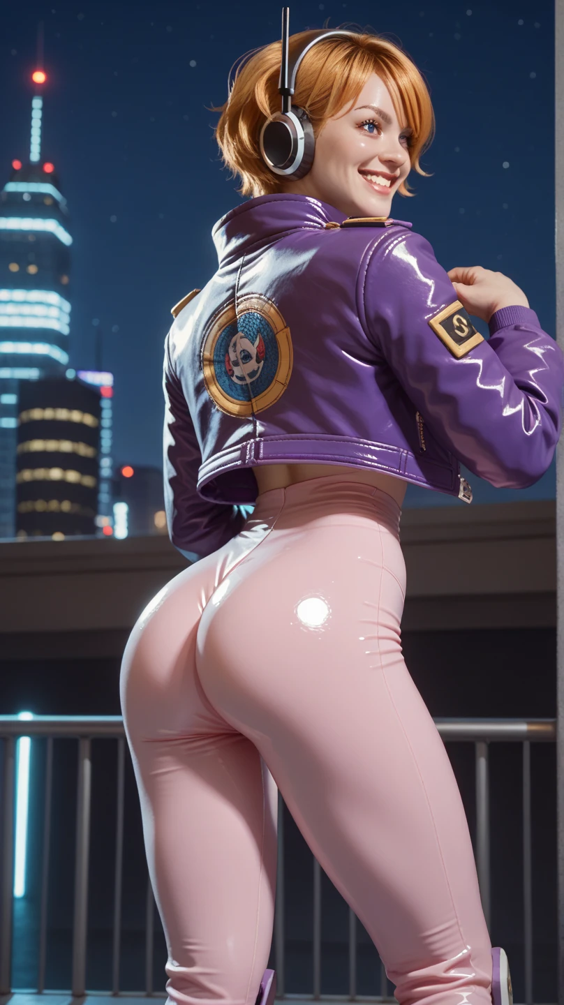 , Gwen Stacy, Gwen face, BEST quality, micro , V-String , , Big , , showing , round , perfect , big , support , sitting, squatting