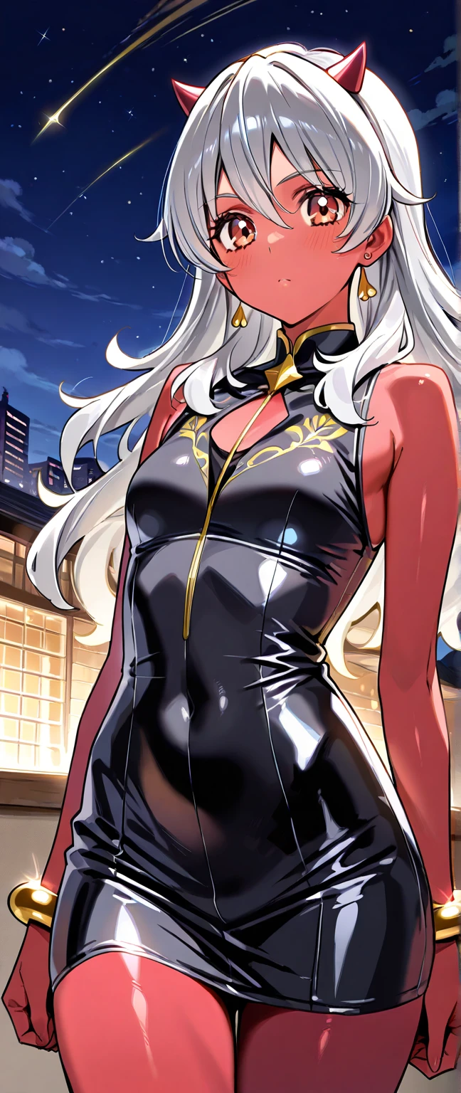 (tmasterpiece, Best quality at best, ultra - detailed:1.erfect compositions, 4K, (The is very detailed, ultra - detailed), gentlesoftlighting, raw, HighDynamicRange, 8K texture, extreme hight detail, High detail skin texture, epic detail ighly detailed, High- sharpness, 1个Giant  Girl, (詳細な目:1.3), (18yo Girl:1.3), (Skinny), (), small, Have on the street, Public;in public, Night Street, nightlight, neonlight, Japanese cartoon, illustratio,