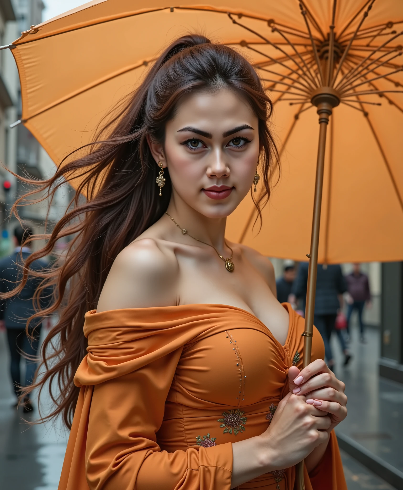 hyper HD, Masterpiece, Textured skin, 4K, Best quality of potrait a Beautiful asian woman white fairy skin wearing dress , close-up half body , happy vibes, beauty smile , open mouth showing teeth , smiling confident , huge breast , perfect hands , auto correct detail fingers.