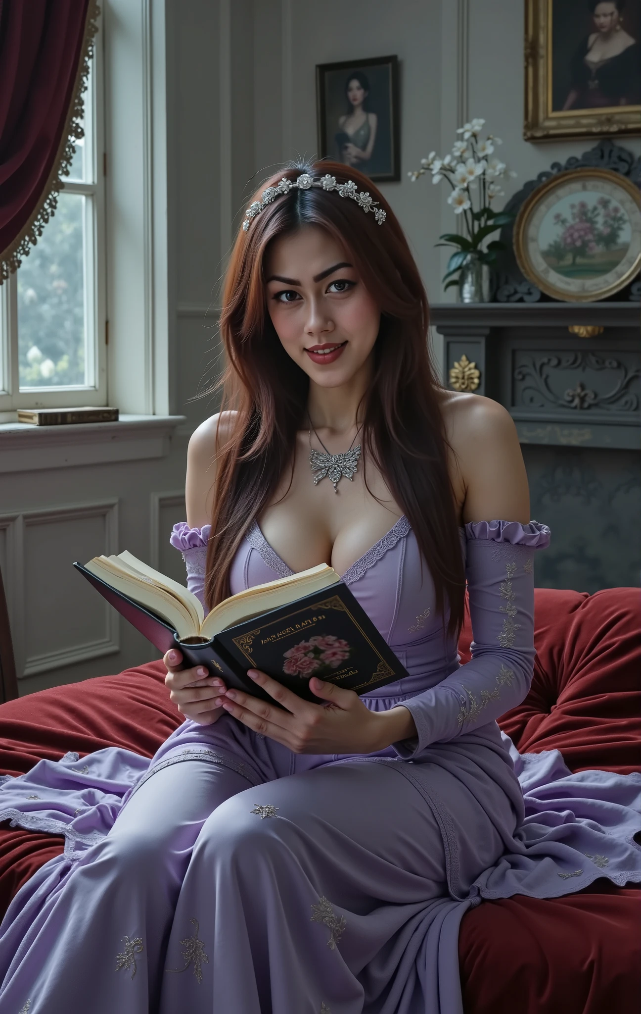 hyper HD, Masterpiece, Textured skin, 4K, Best quality of potrait a Beautiful asian woman white fairy skin wearing dress , close-up half body , happy vibes, beauty smile , open mouth showing teeth , smiling confident , huge breast , perfect hands , auto correct detail fingers.