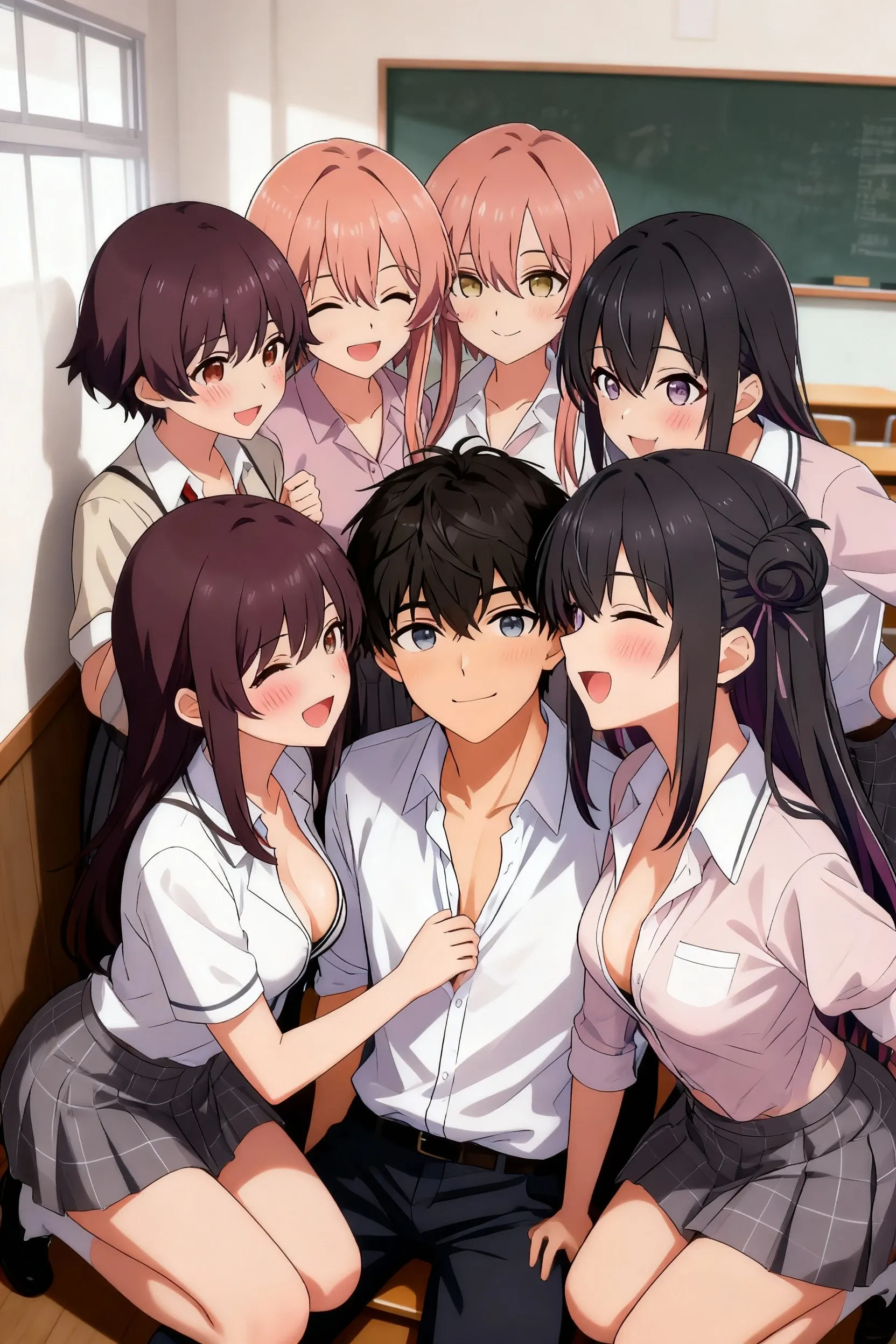 skirt nsfw:1.5,woman is getting fucked by a bunch of men on the train, multiple boys, hetero,(1 girl), large breasts, penis, grabbing, sex, Fack, rape, clothed sex, nipples, vulgarity, arms up, (breast grab:1.5), blush, (face looking pleasant), (face looking pleasant from sex) (woman's skin wet with sweat 2.0), open mouth, saliva, saliva trail, navel, brown hair, wavy hair,, cum, vaginal sex, spread legs, white shirt, (skirt lift:1.5), uncensored, pussy, open clothes, cum in pussy, sweat, 5+boys, gangbang,4 boys, grabbing from behind, (3 boy, crotch grab:1.7), boys in clothes, (breast sucking:1.5), (licking breast:1.5), ((grabbing another’s breast)), grabbing from behind, (((man licking a woman's crotch:1.3))),lick a woman's breasts, ((lick one's body:1.8)), (sex toy, vibrator:1.0), (kissing her face:1.0), open shirt, multiple penises, long hair, handjob, (orgasm), ((sweat, steam:1.5)), wet, pussy juice, female , heavy breathing, (drooling), excited, looking away
