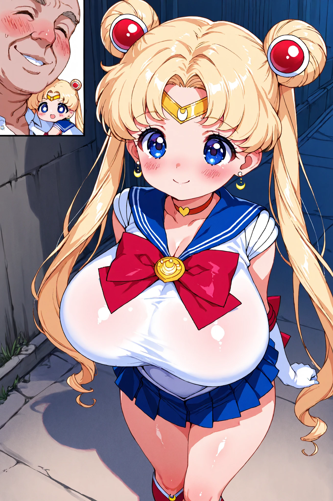 (masterpiece, best quality:1.2),illustration,high quality, ultra-detailed, ray tracing,perfect lighting, , 1girl, beautiful skin, beautiful girl,good hands,sharp focus,,,dynamic angle,[:(detailed face:1.2):0.2], (EPsmSailorVenus, casual fashion, red bow, ,  , , super gigantic breasts,Happy expression, Sweat,  ), futanari, dic girl, large , big , huge , super gigantic 